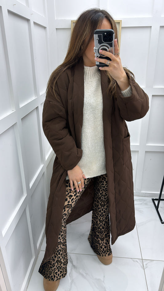 RIONA brown long quilted jacket