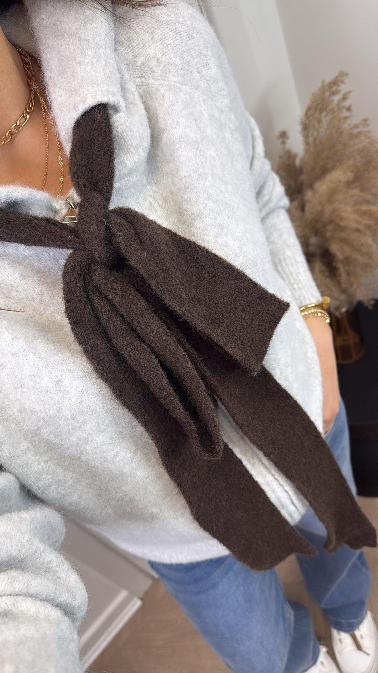 NELLY grey soft knit zip up hoody with tie detail