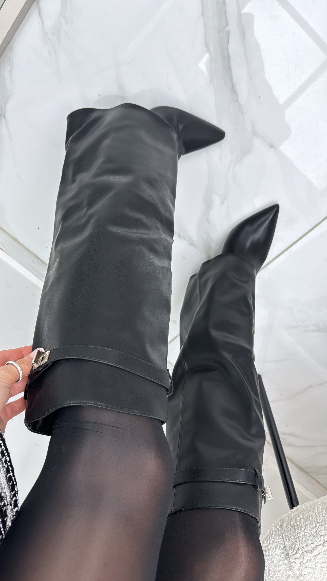 HARLOW black fold over knee boots