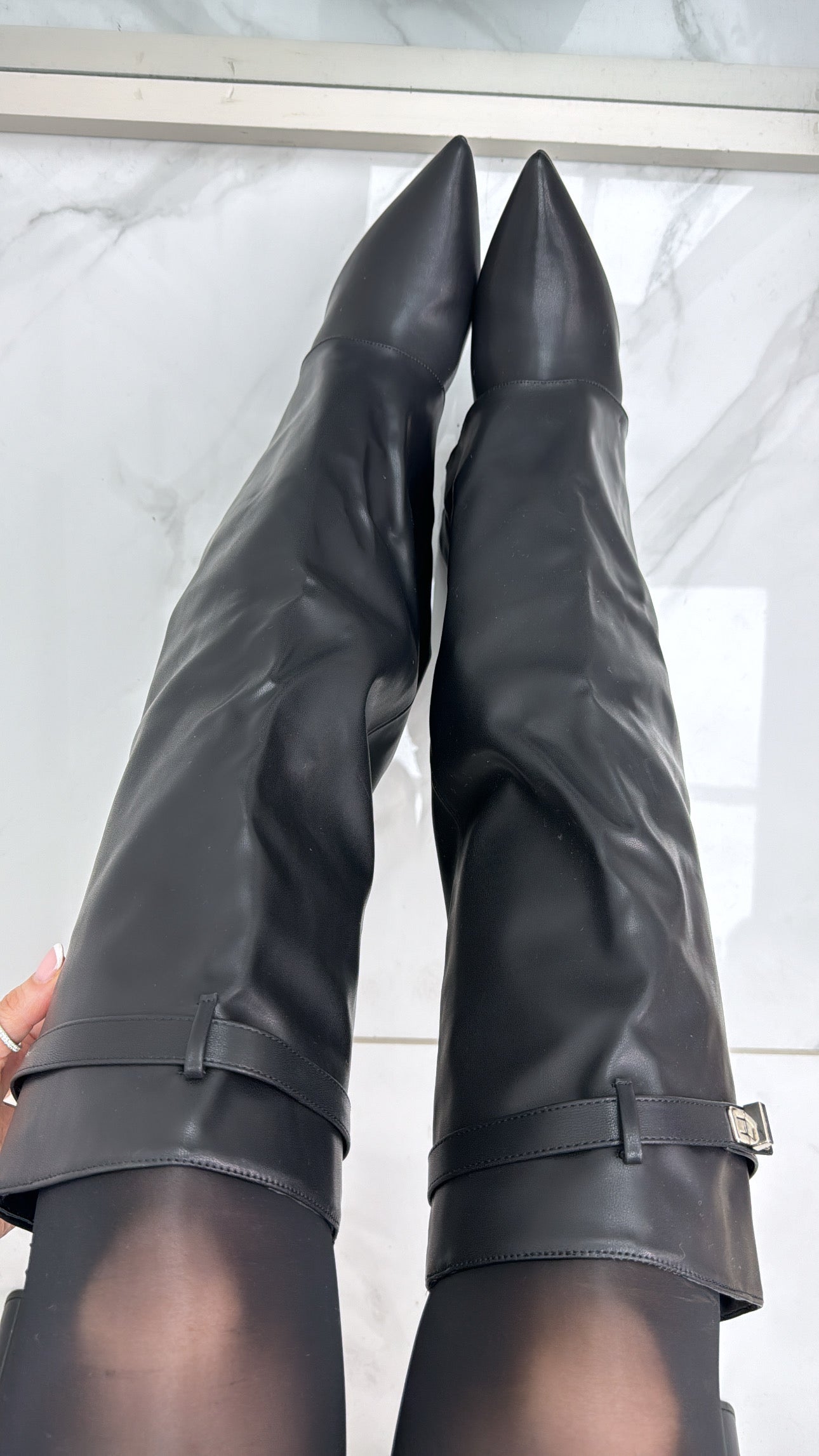 HARLOW black fold over knee boots