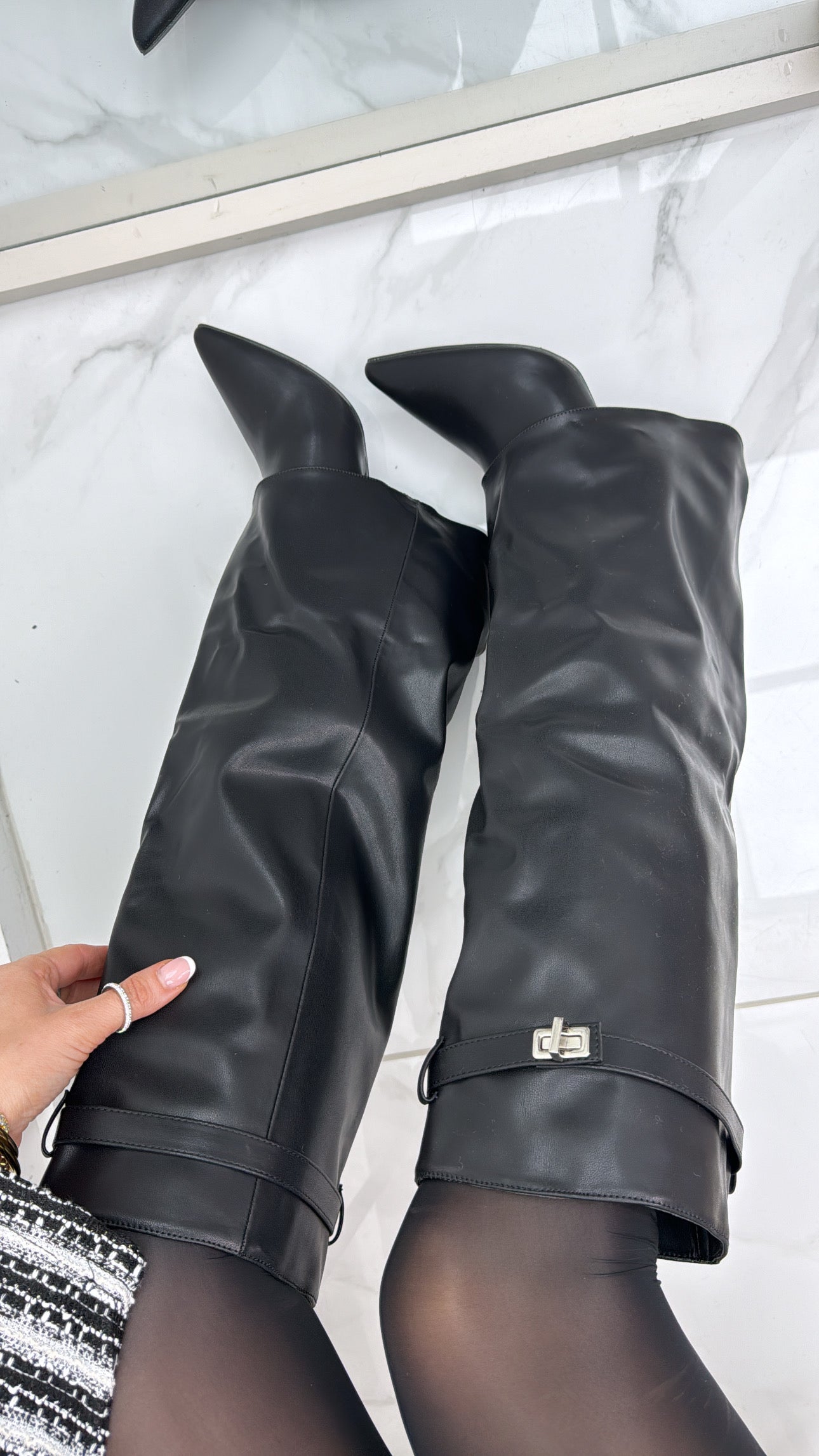 HARLOW black fold over knee boots