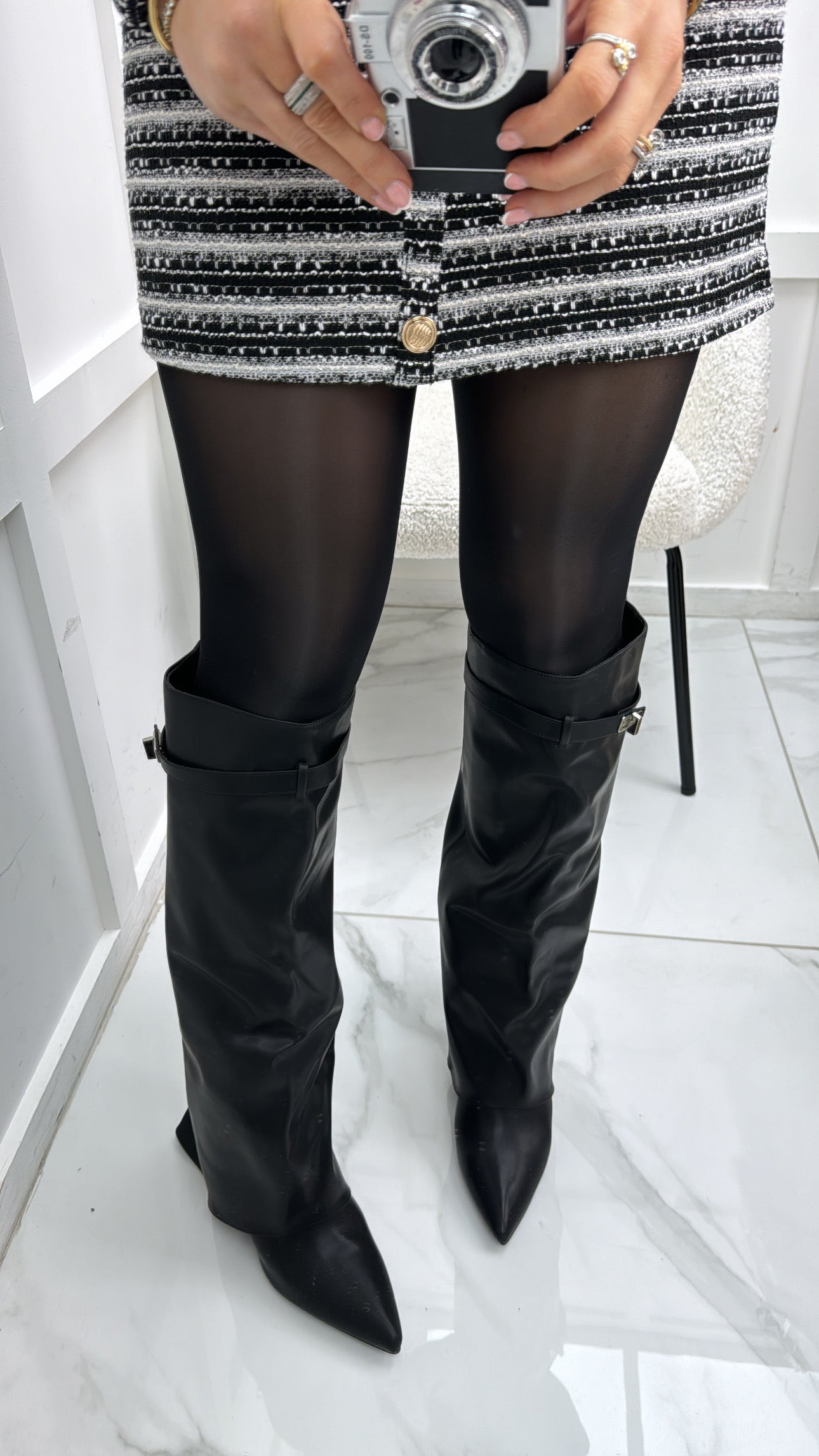 HARLOW black fold over knee boots