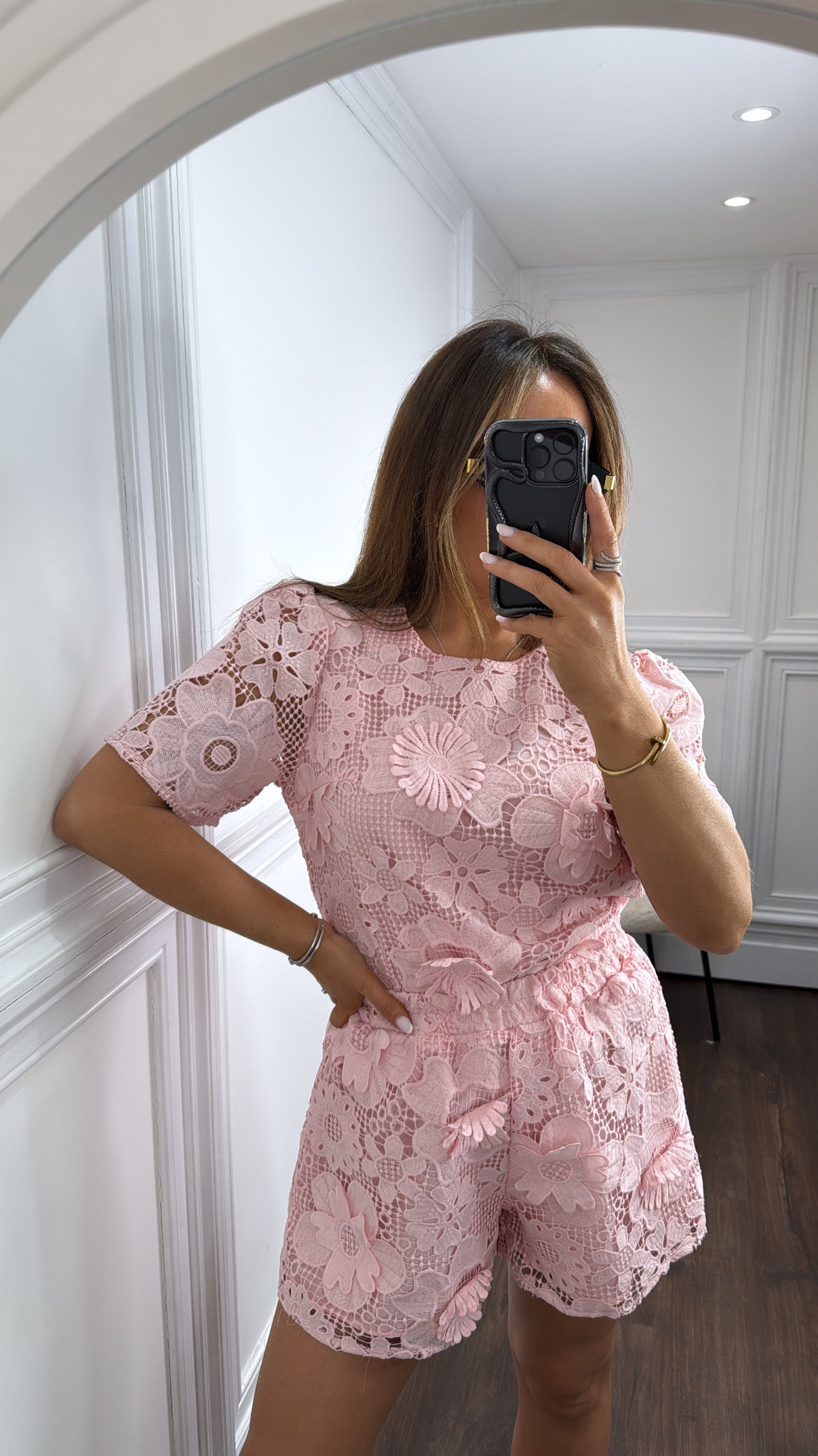 CAPRICE pink floral crochet co-ord