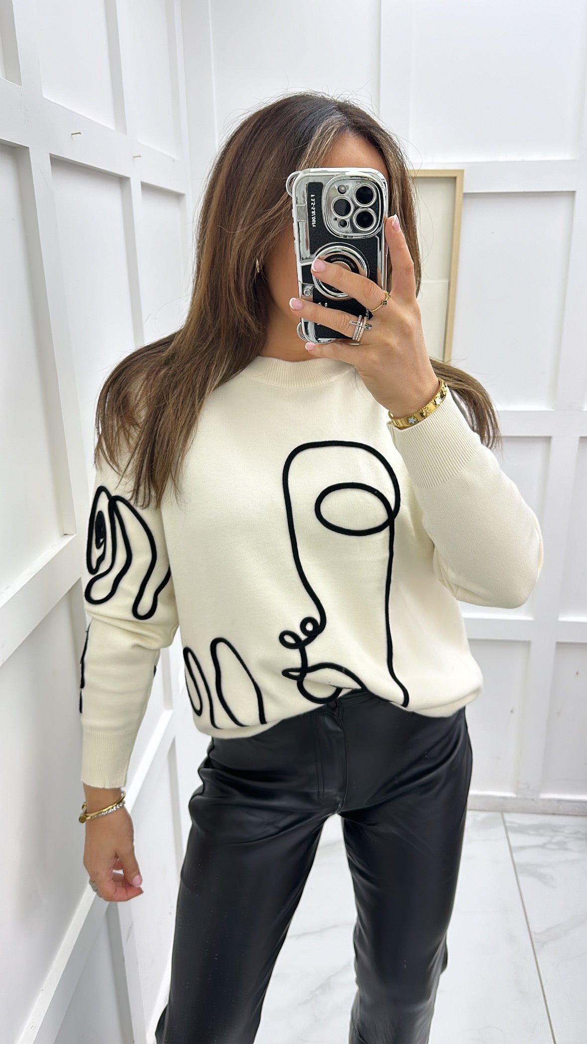 HARPER cream jumper with black face detail