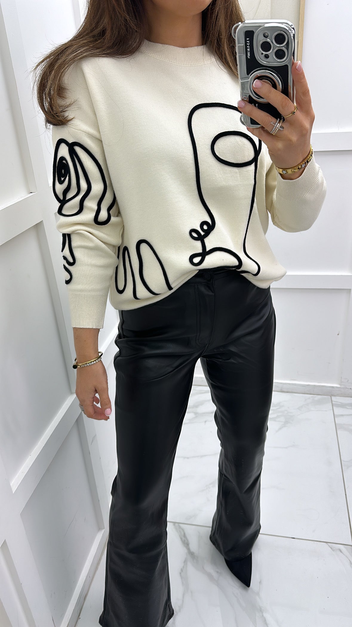 HARPER cream jumper with black face detail