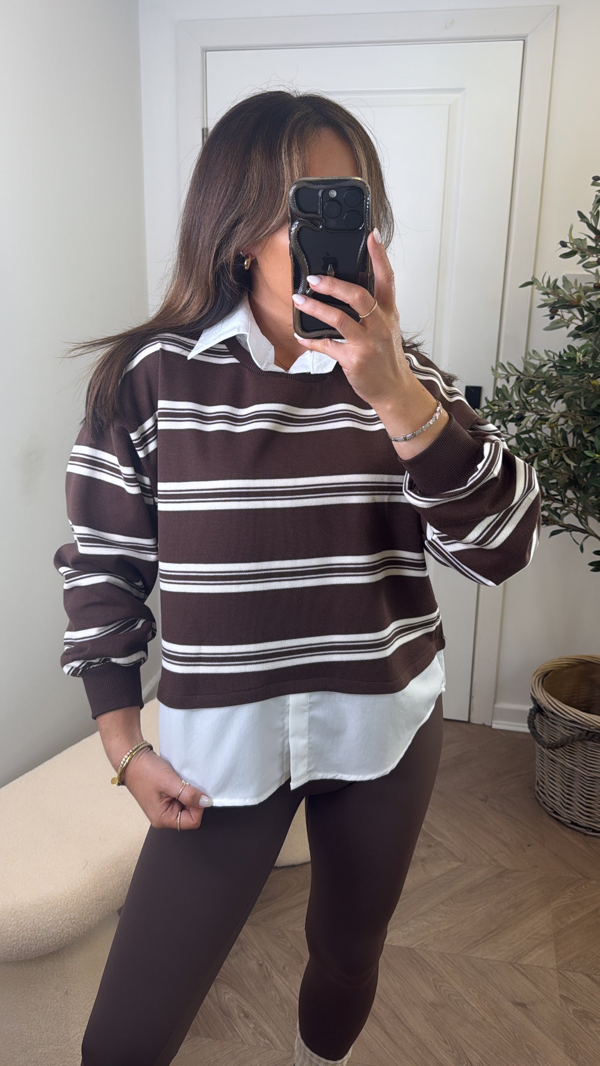 MATILDA brown stripe top with shirt underlay