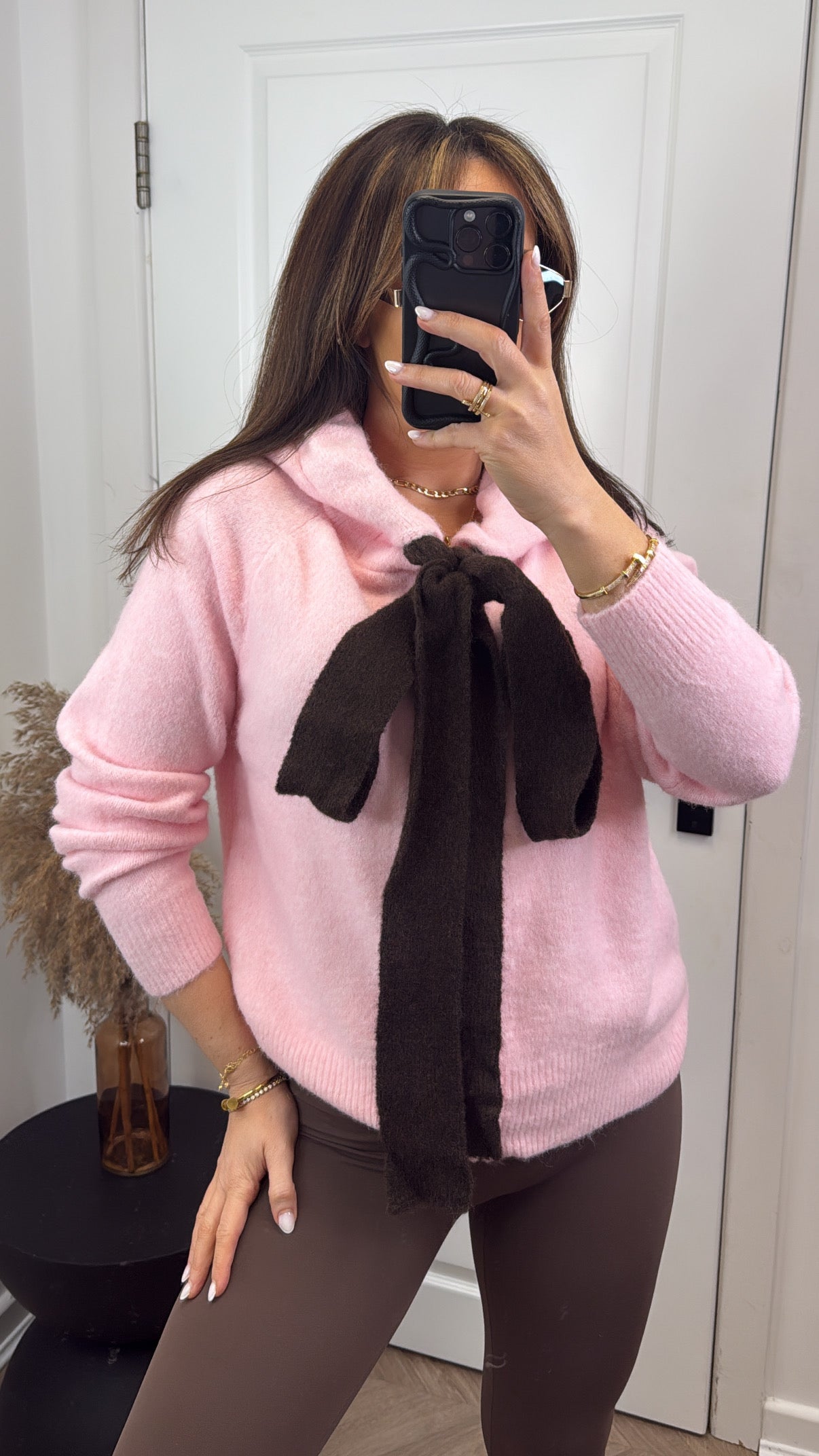 NELLY pink soft knit zip up hoody with tie detail