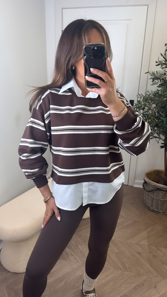 MATILDA brown stripe top with shirt underlay