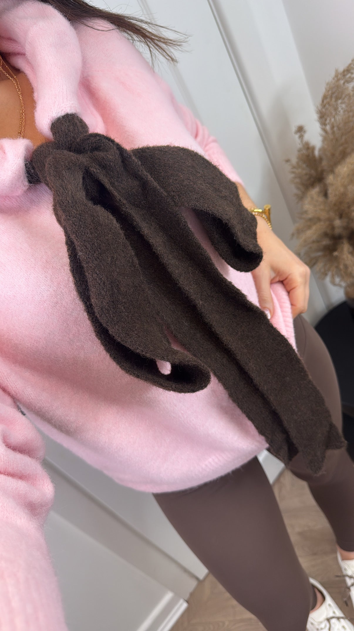 NELLY pink soft knit zip up hoody with tie detail