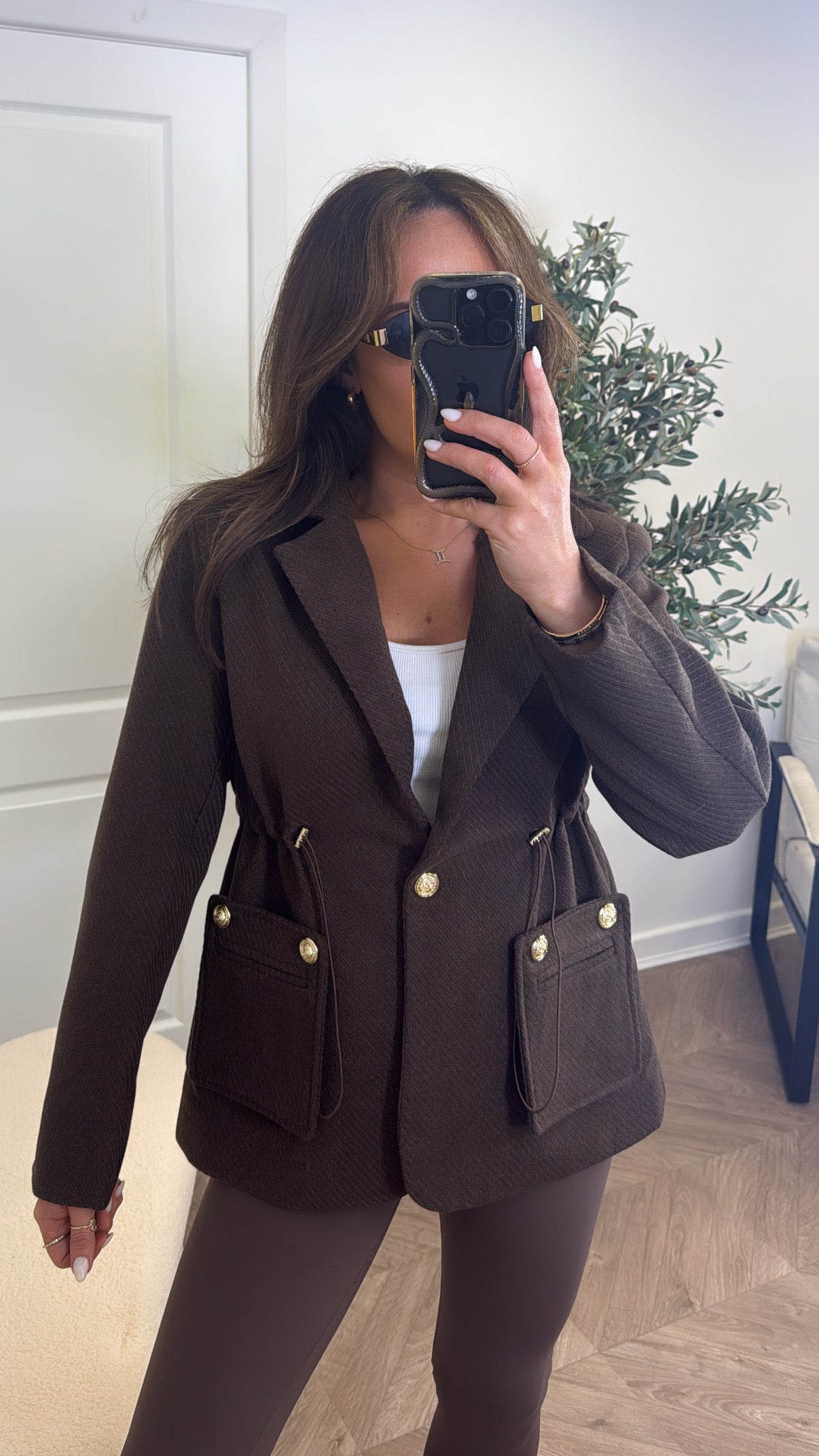 BETHANY brown woollen gold button blazer