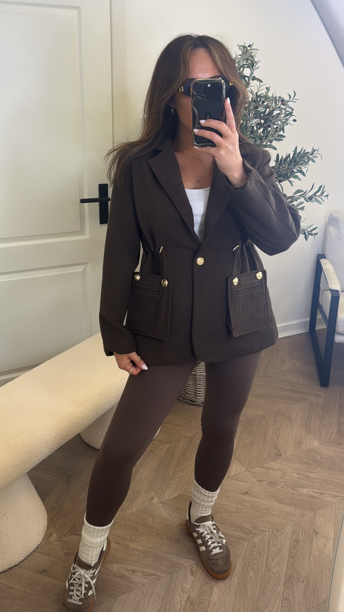 BETHANY brown woollen gold button blazer