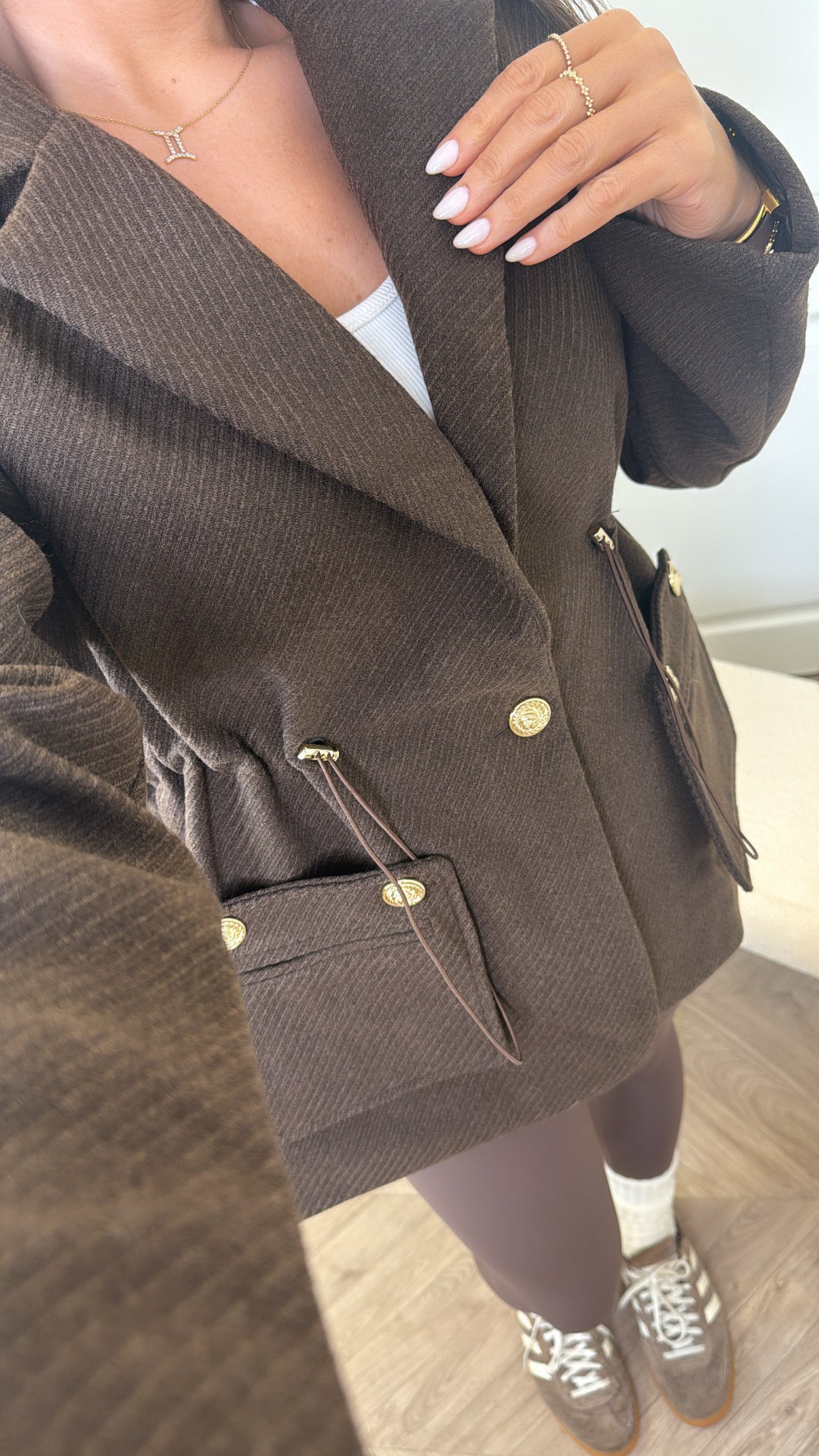 BETHANY brown woollen gold button blazer