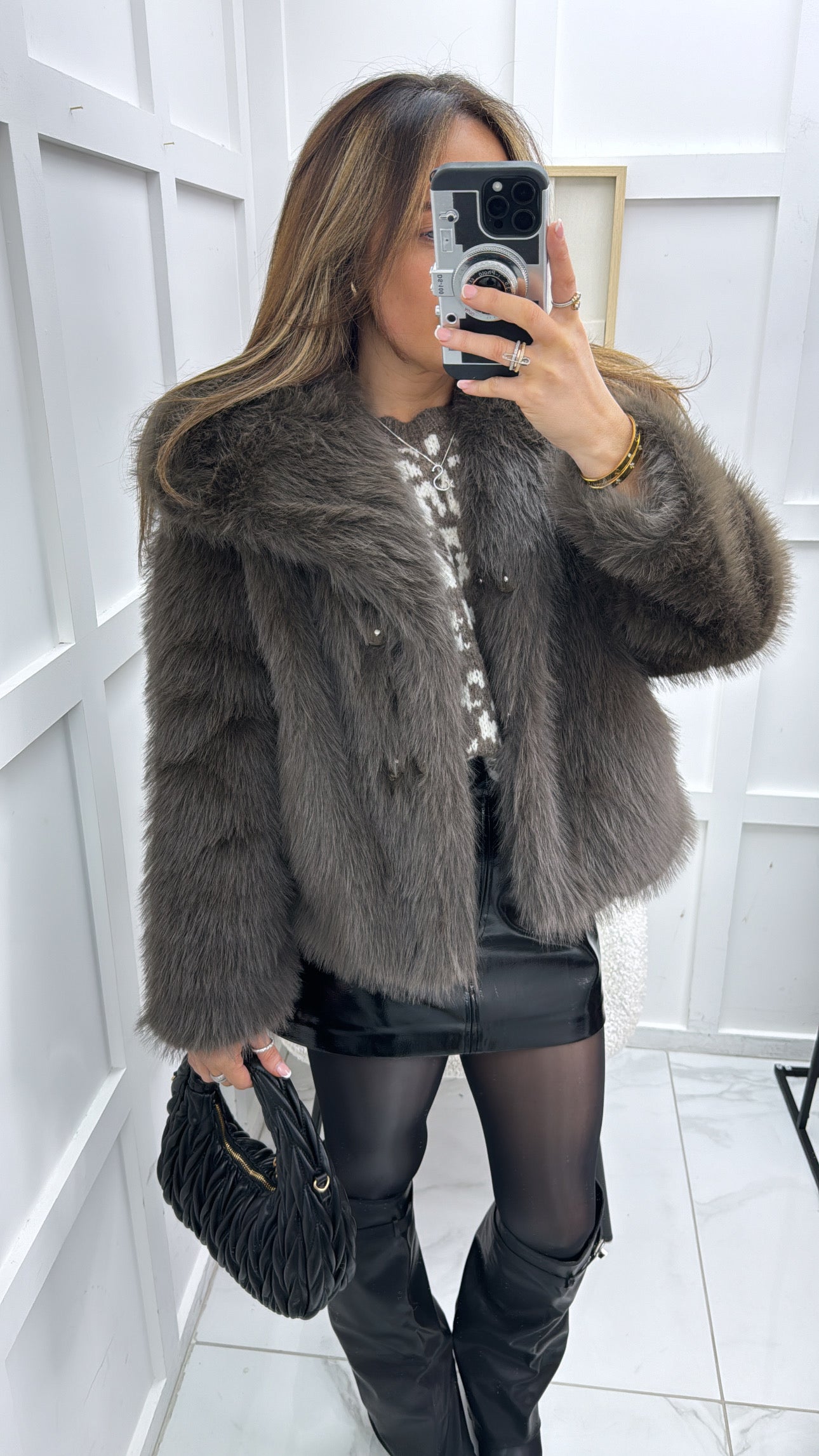 GABRIELLE brown faux fur jacket