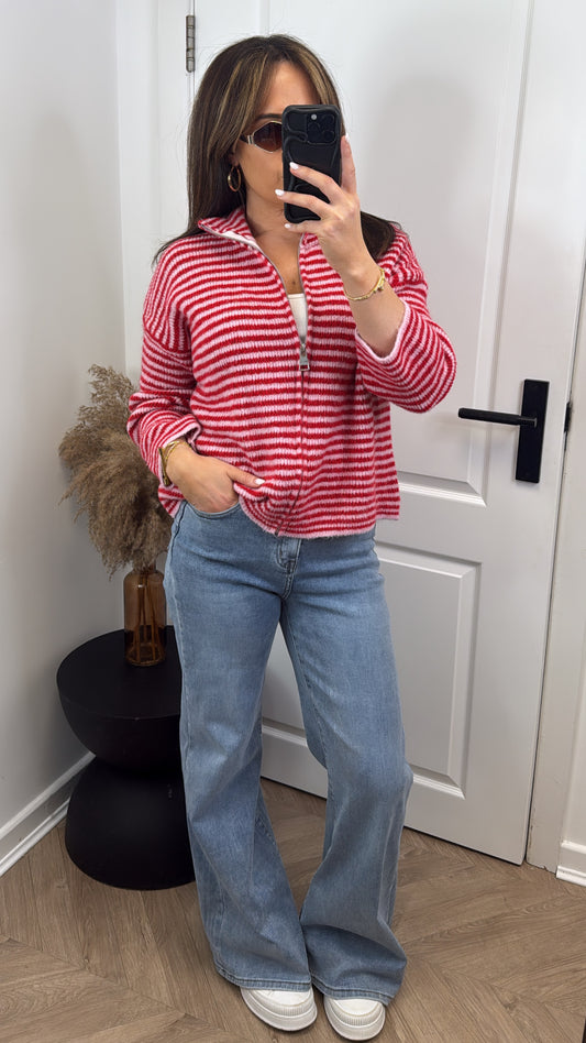 MILEY pink and red stripe cardigan