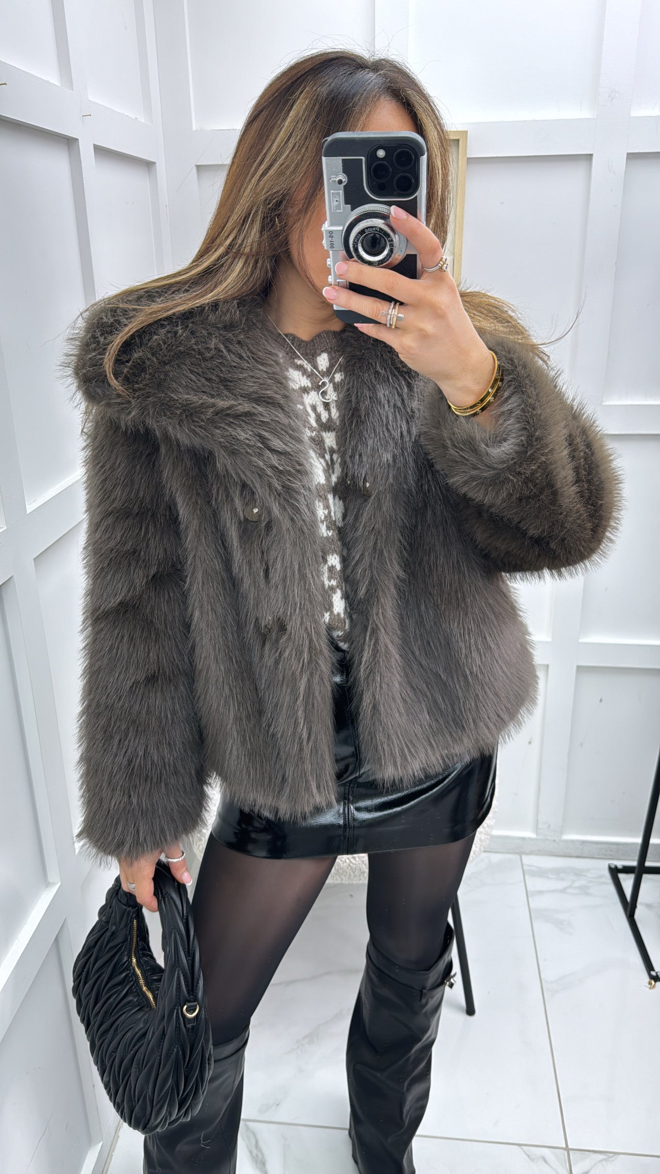 GABRIELLE brown faux fur jacket