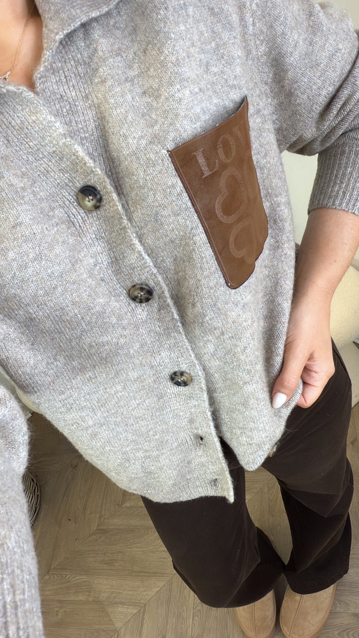 MIA biscuit love logo cardigan