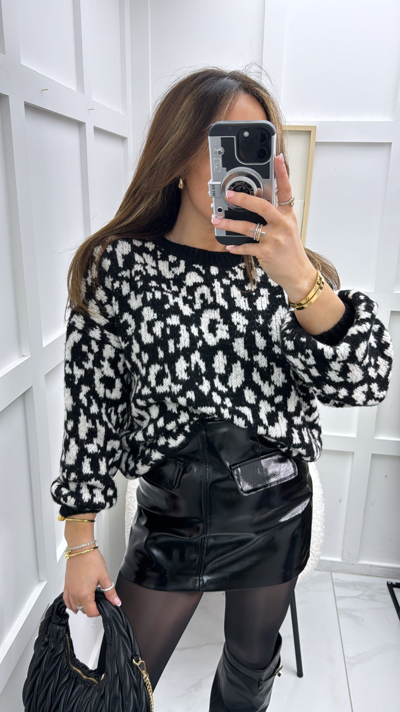 MARCELLA black animal print soft knit jumper