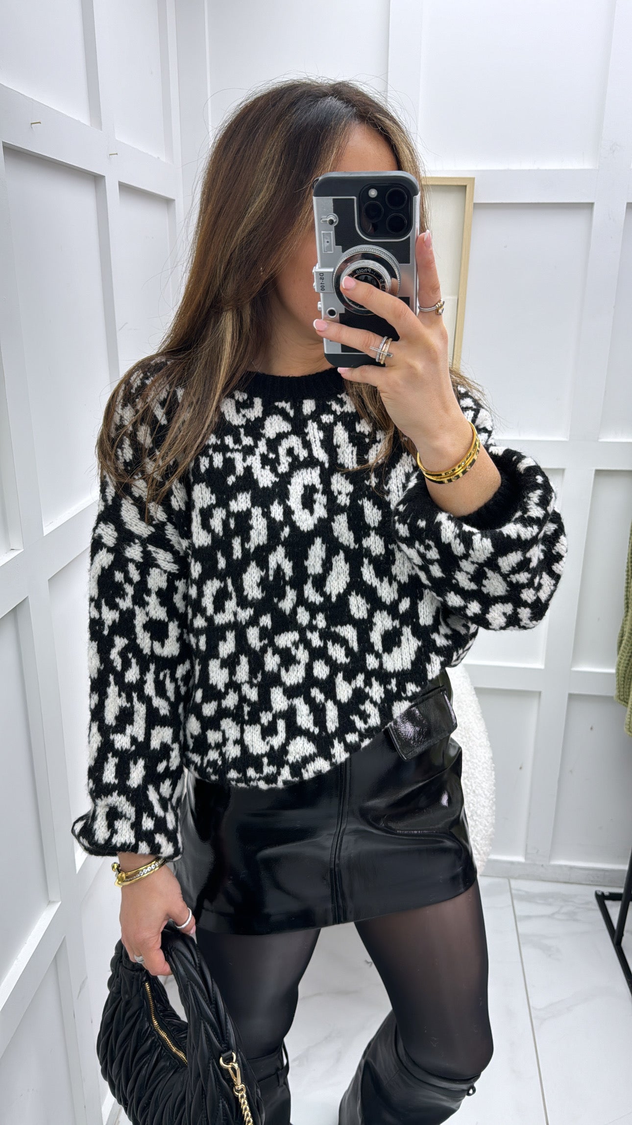 MARCELLA black animal print soft knit jumper