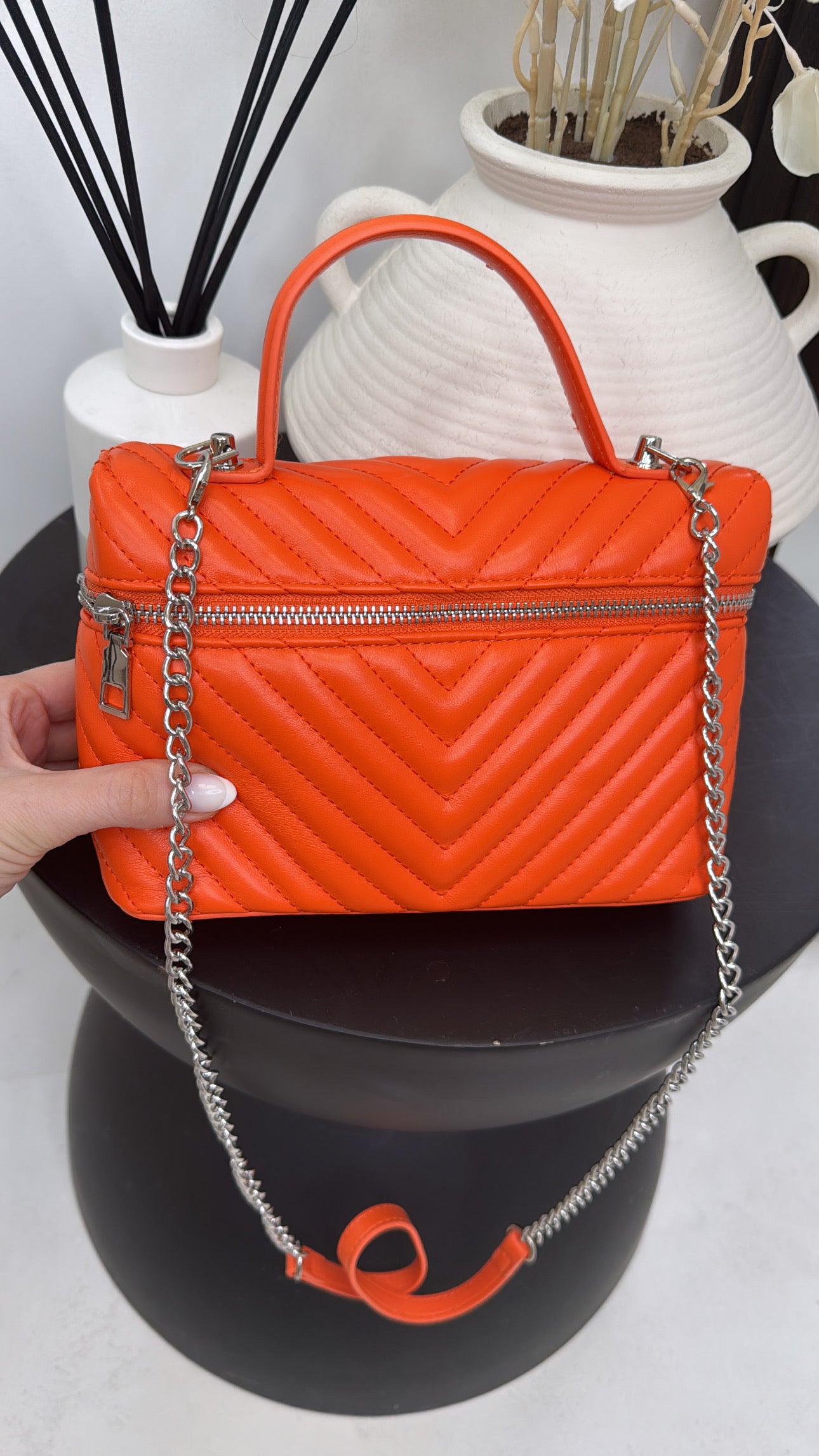 LAILA orange quilted bag with cross body strap