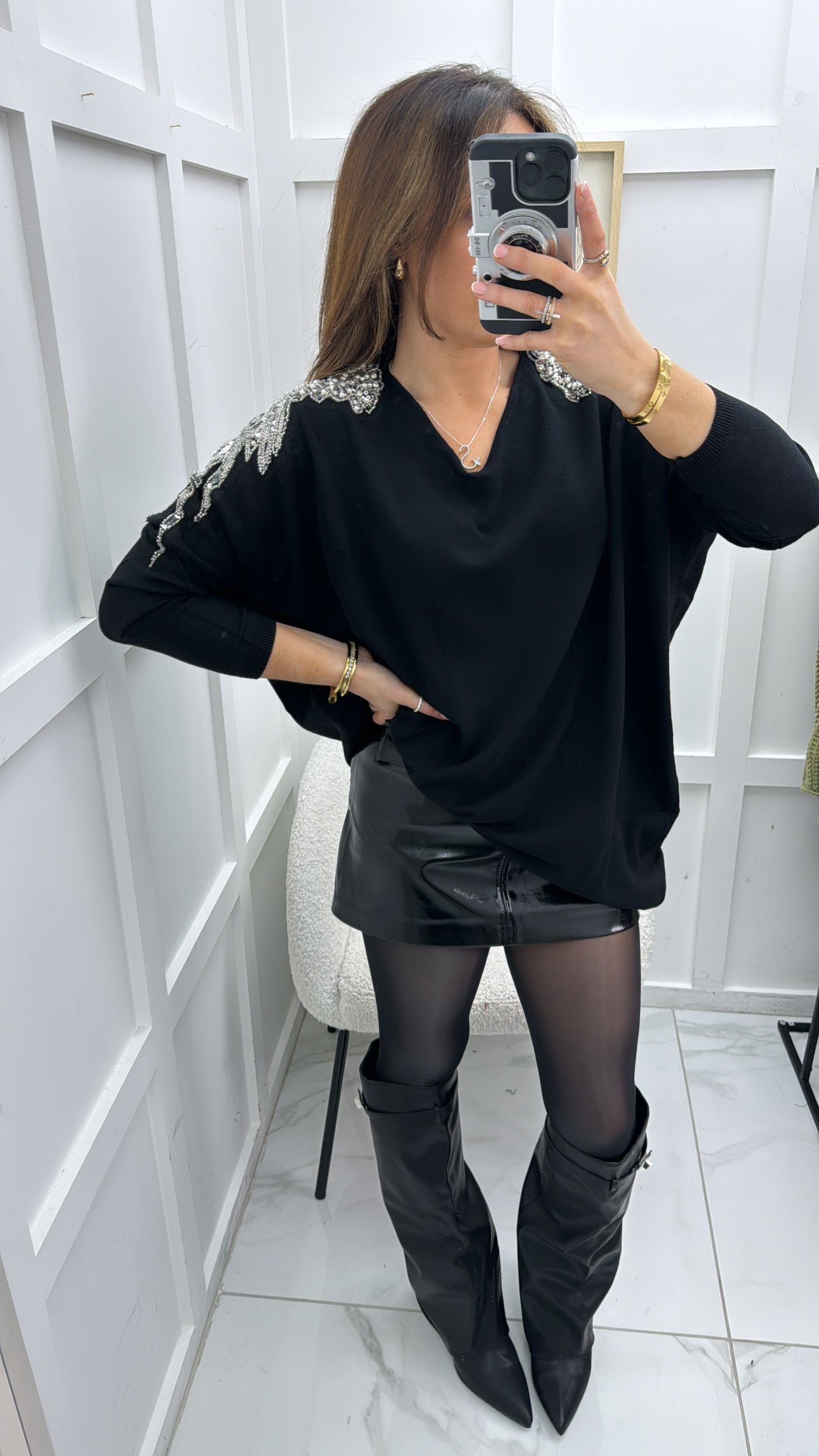 BROOKE black fine knit embellished jumper