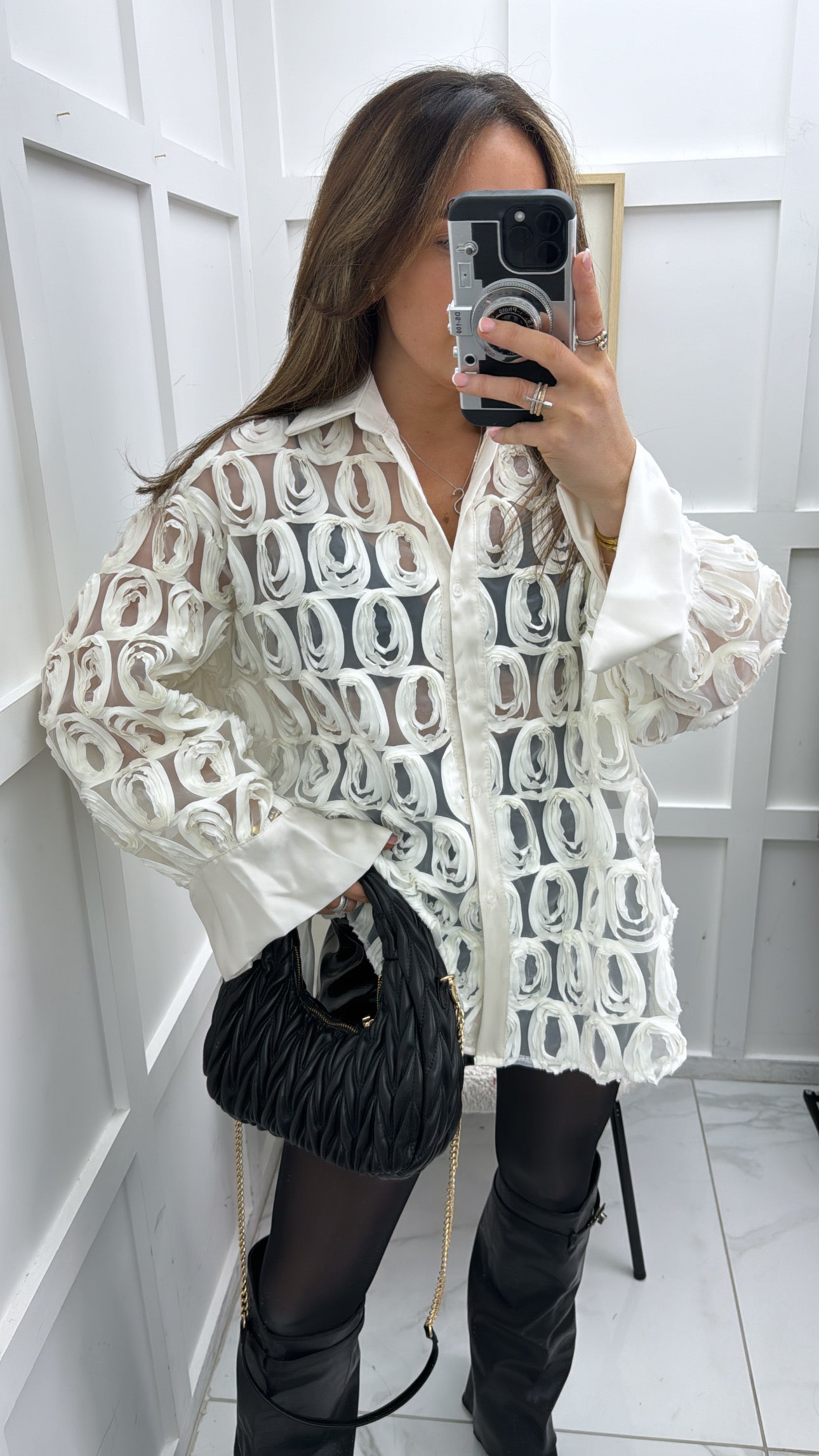 CORINA cream mesh detail blouse