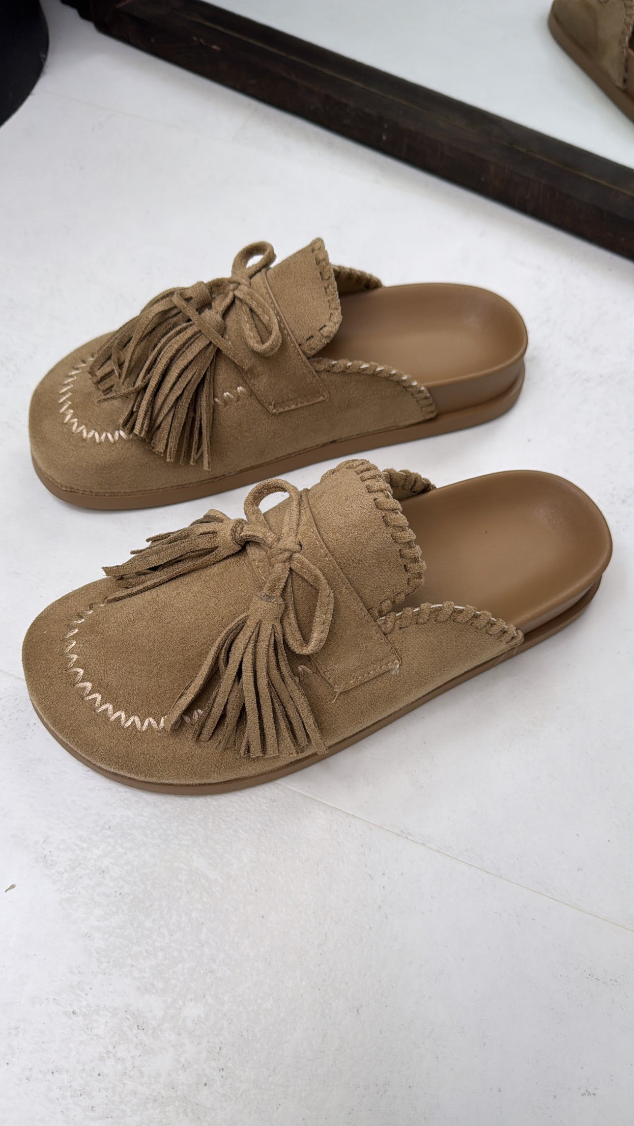 REEVA mocha faux suede mule