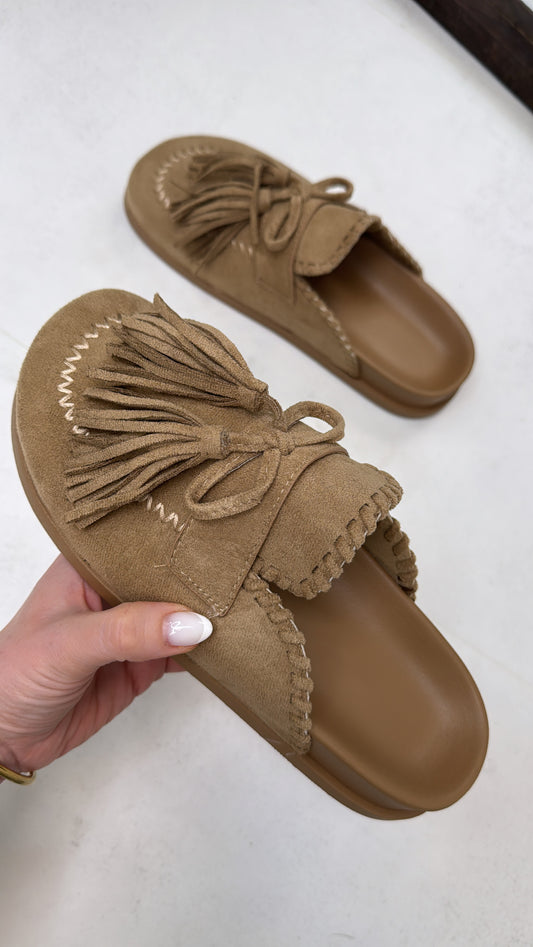 REEVA mocha faux suede mule