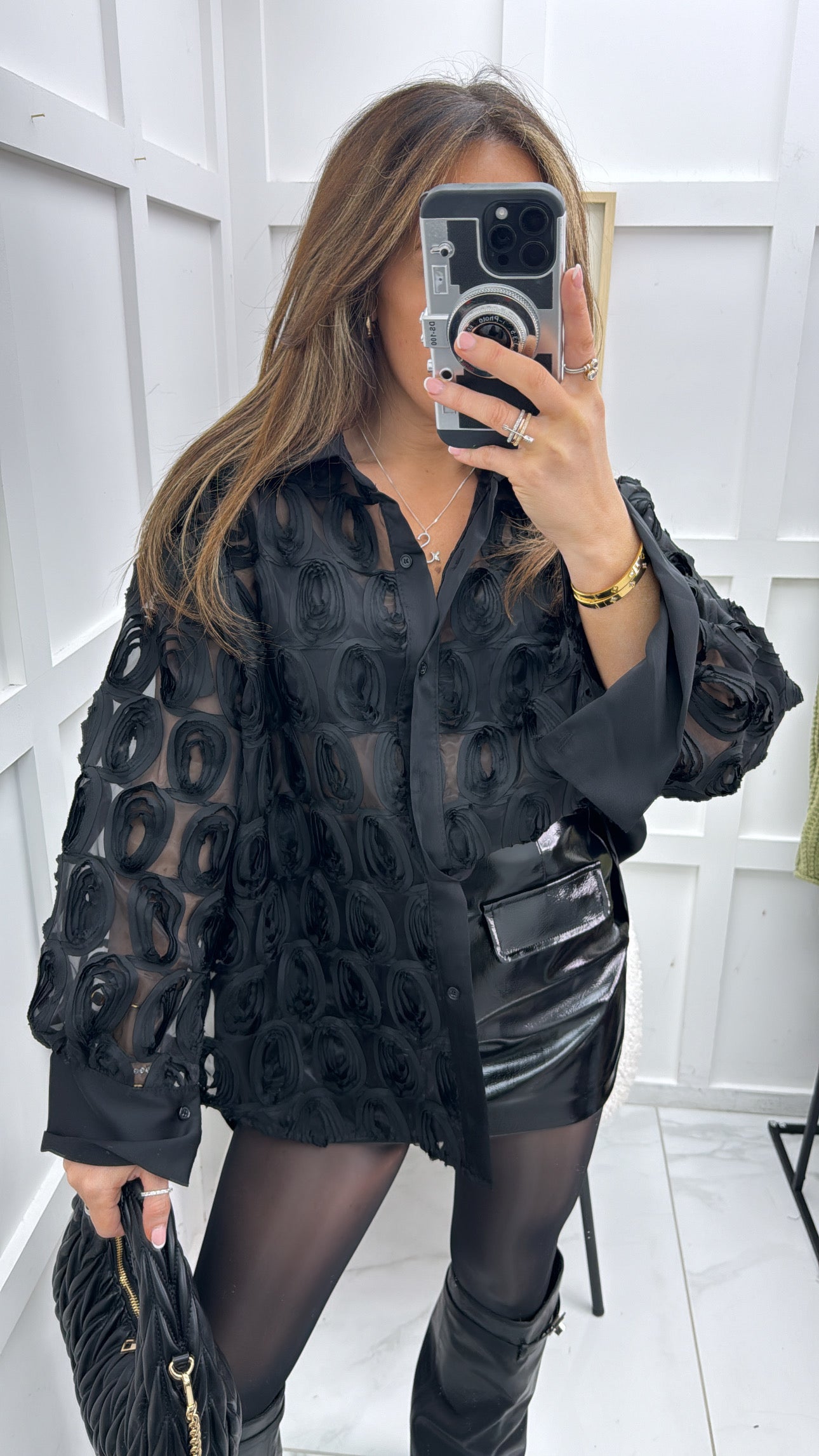 CORINA black mesh detail blouse