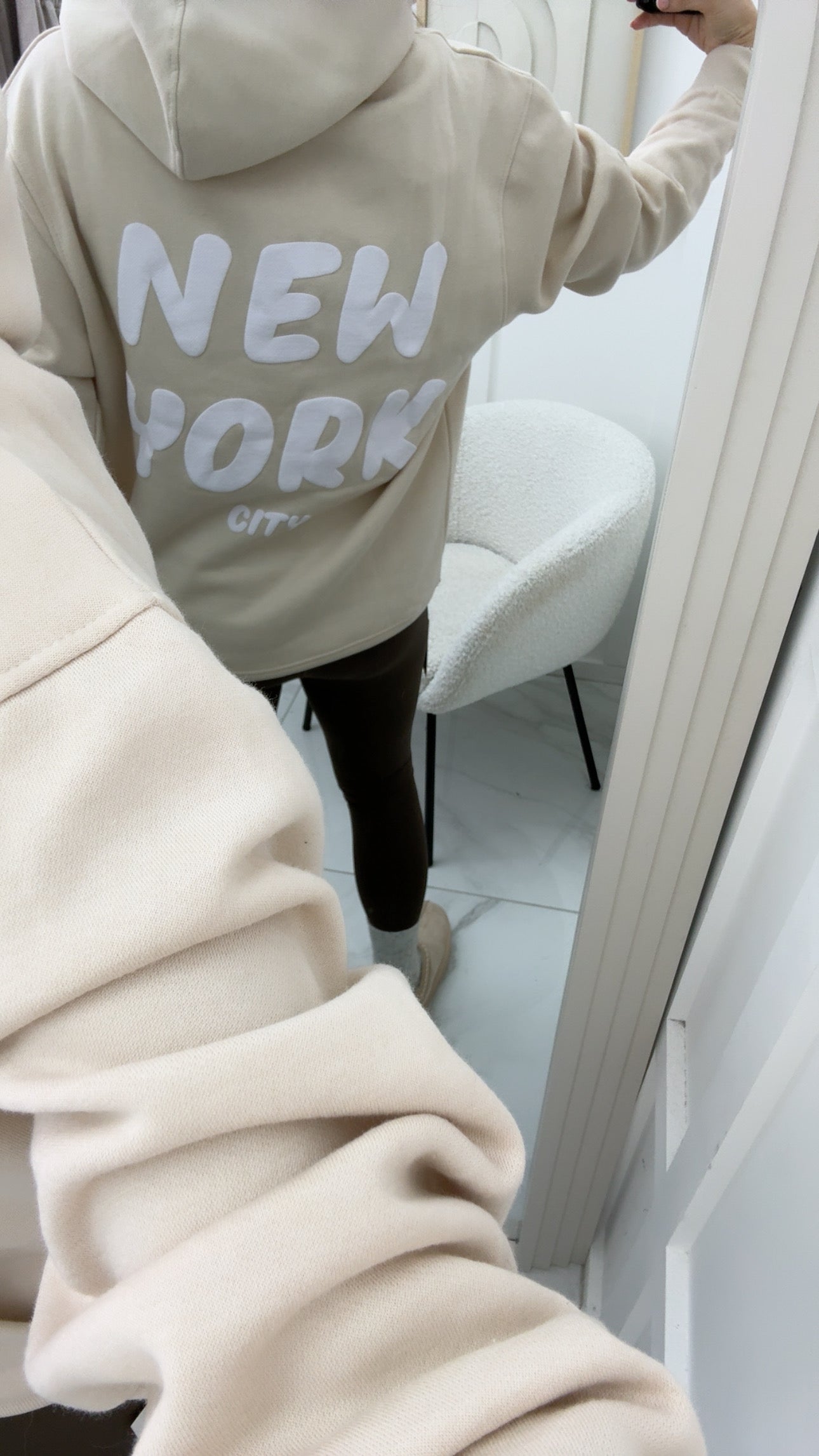 NEW YORK CITY cream bubble slogan hoody