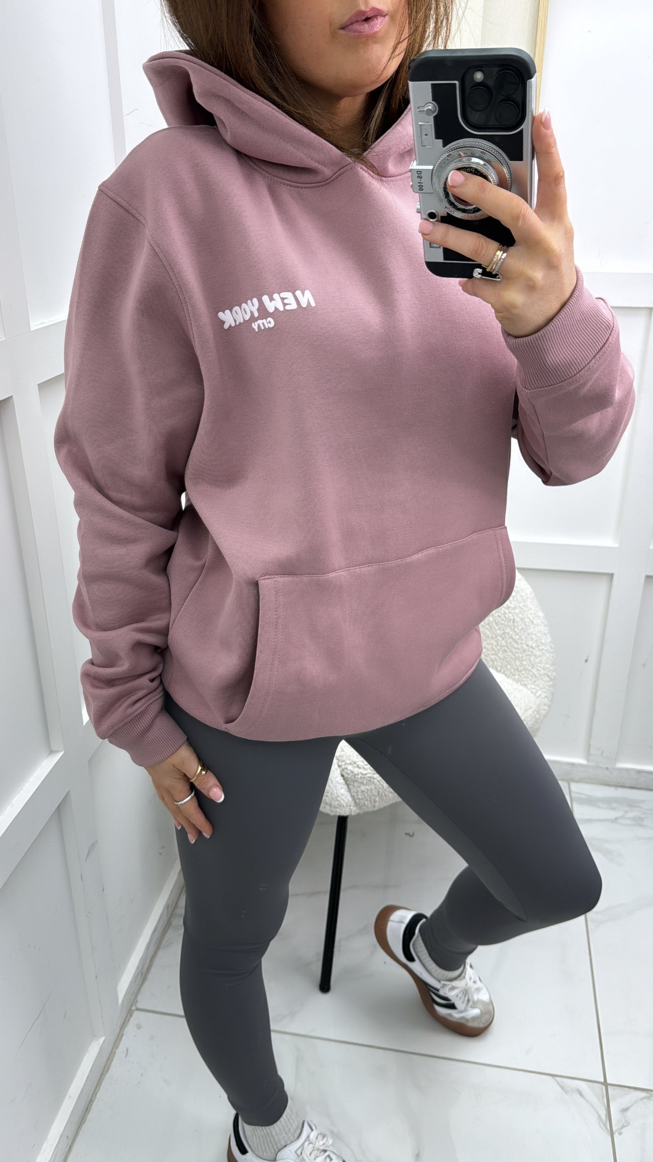 NEW YORK CITY mauve bubble slogan hoody