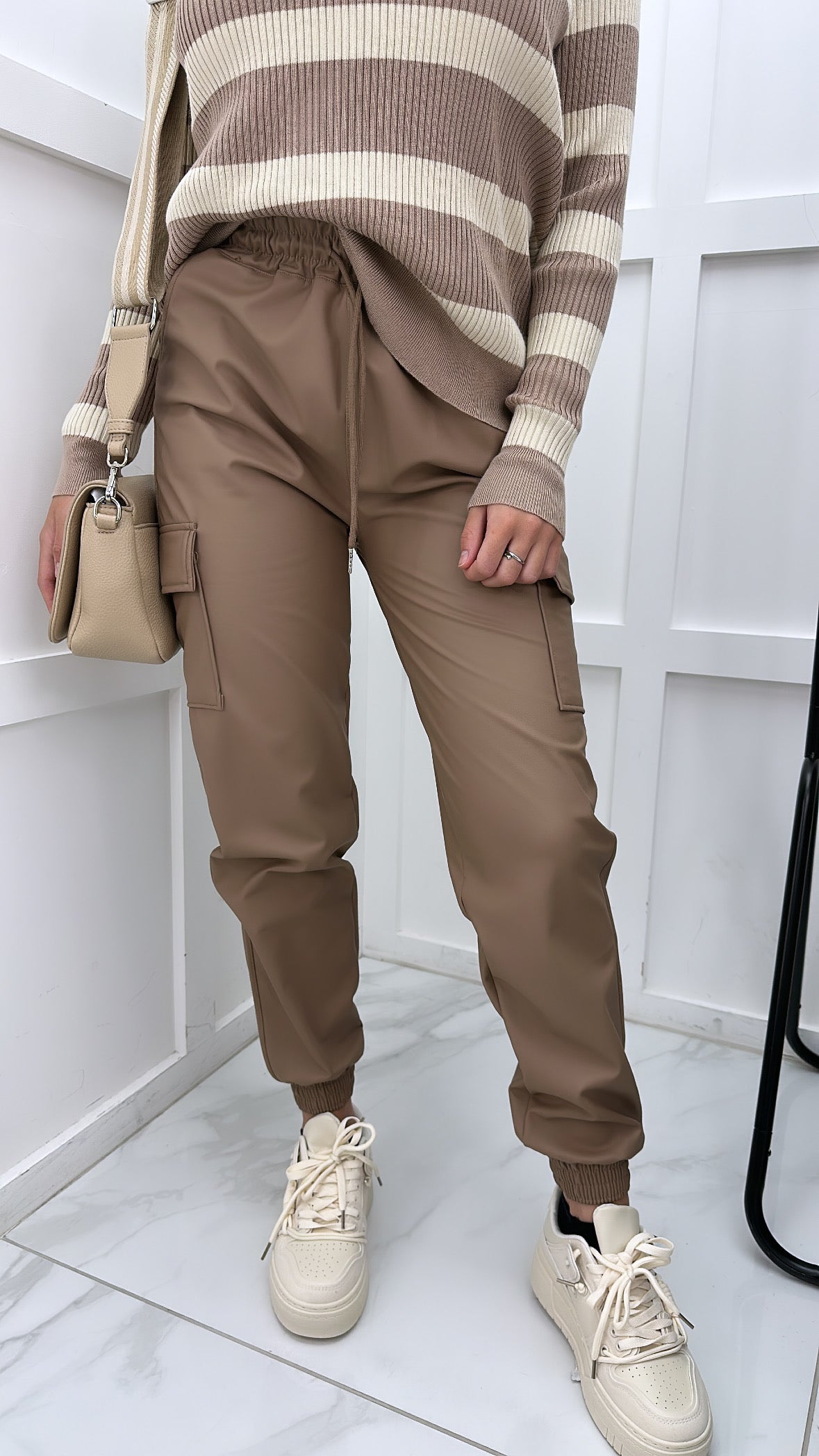 ERIN beige PU jogger pants