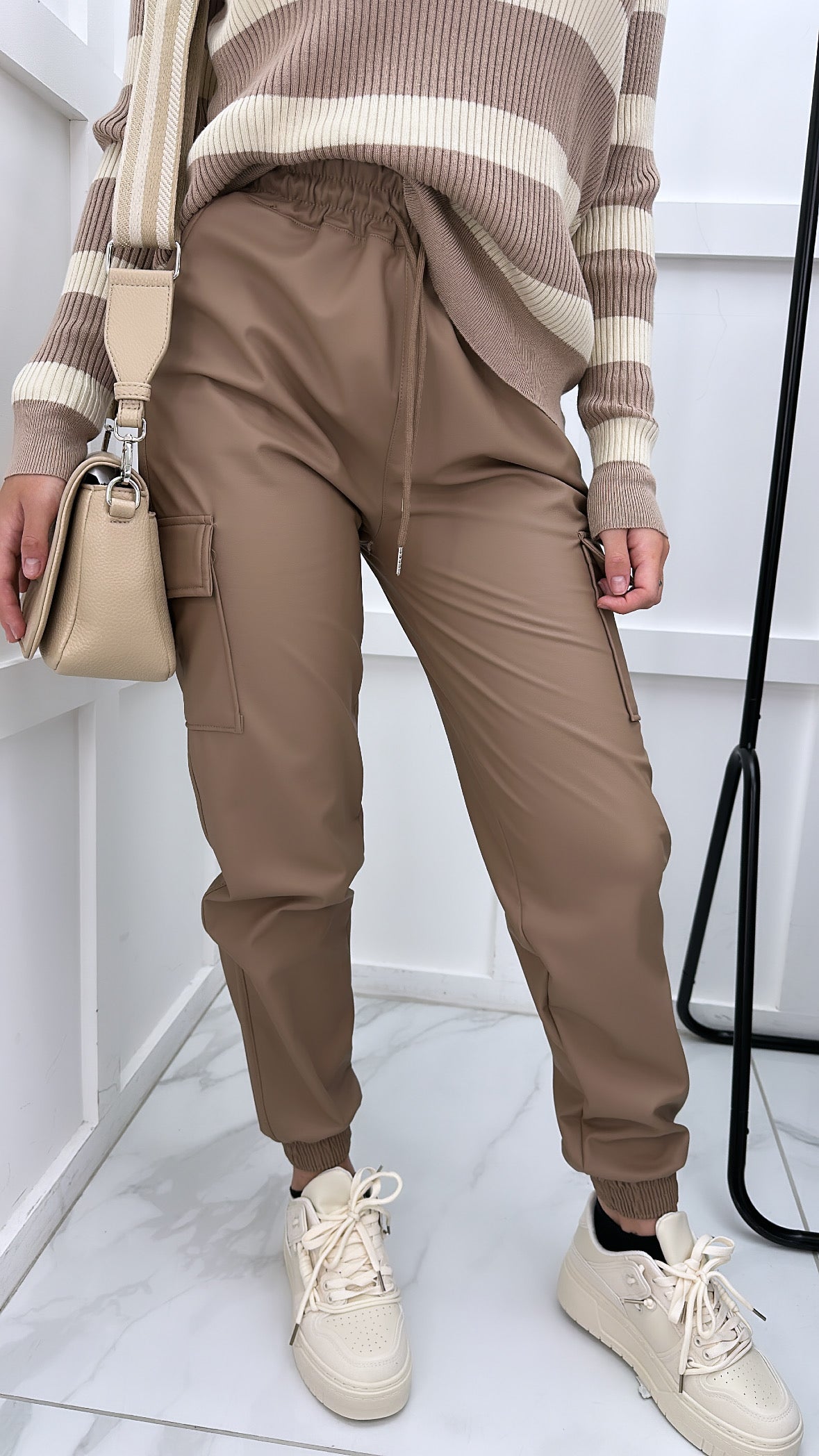 ERIN beige PU jogger pants