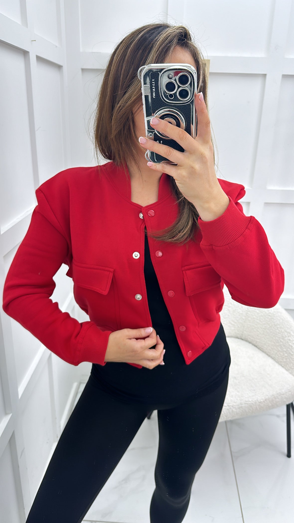 RUBY red soft pocket detail bomber jacket