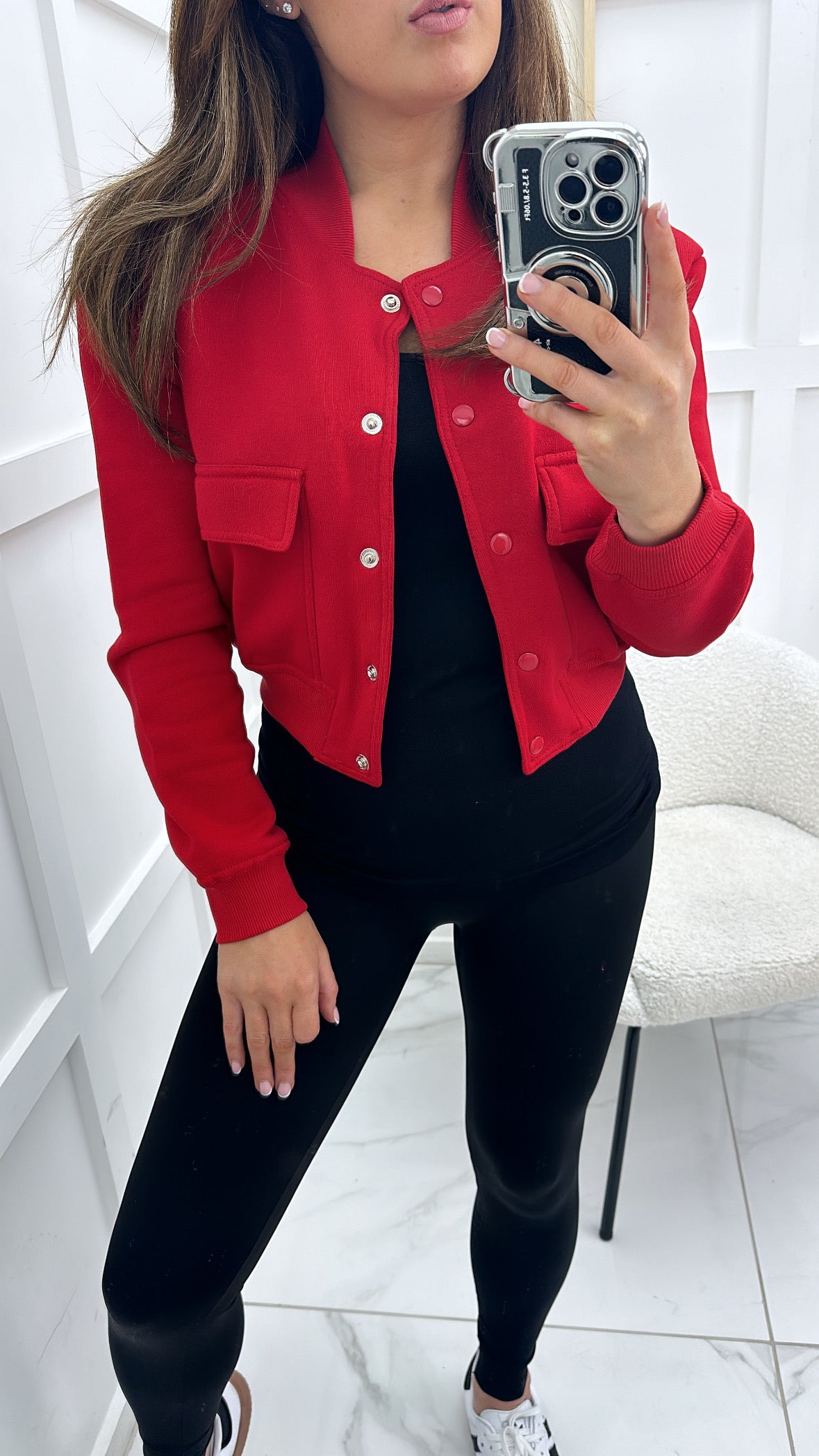 RUBY red soft pocket detail bomber jacket