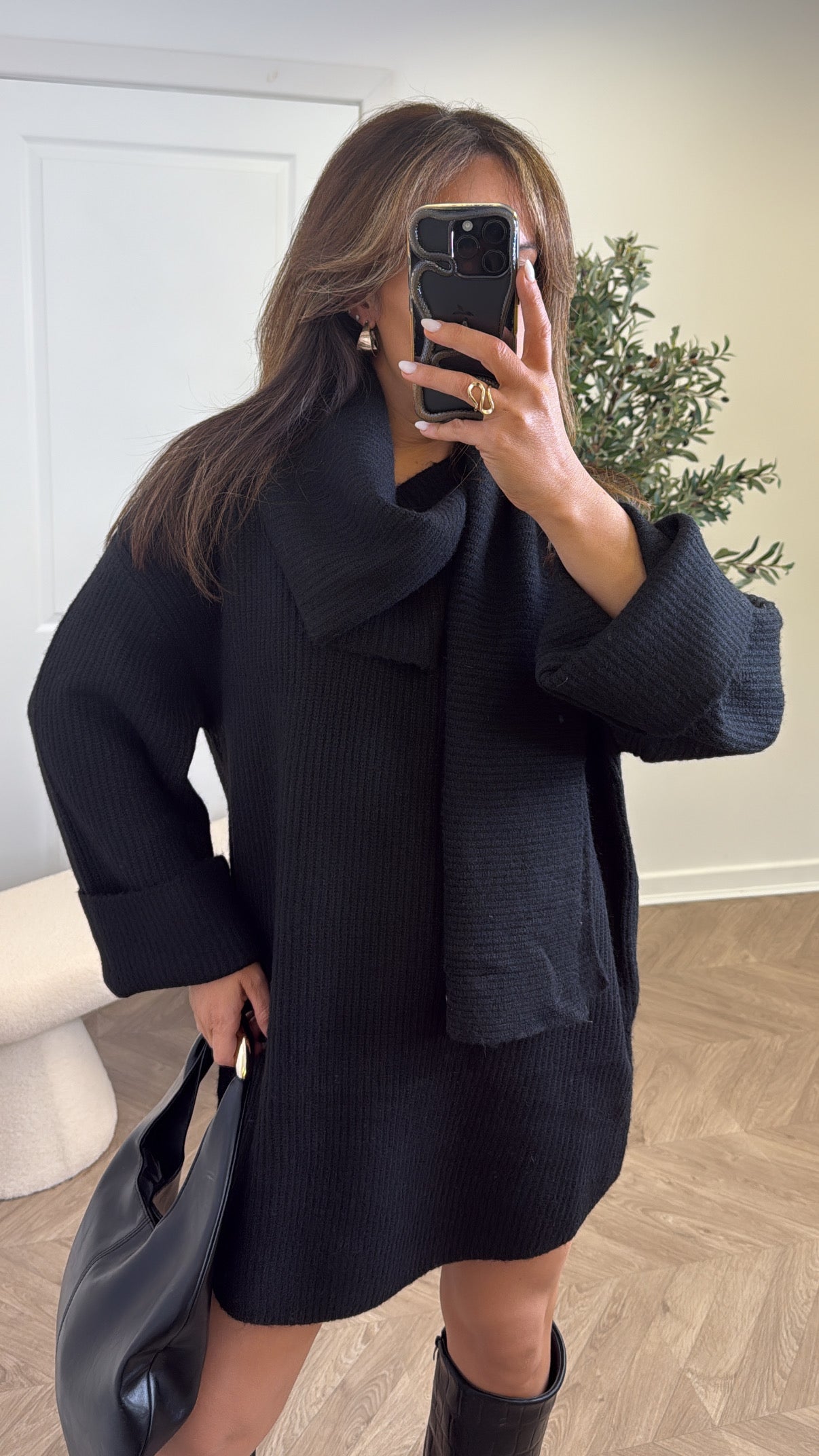 LOTTIE black scarf detail chunky jumper dress