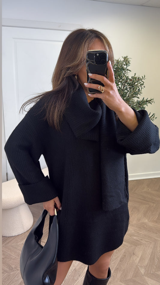 LOTTIE black scarf detail chunky jumper dress