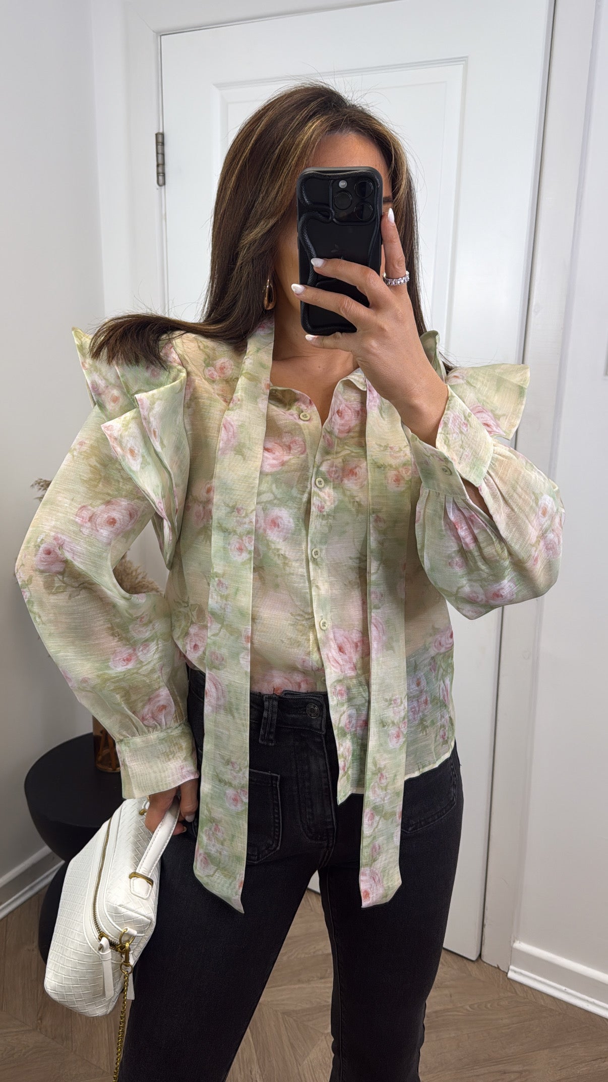 IVY green semi sheer floral blouse