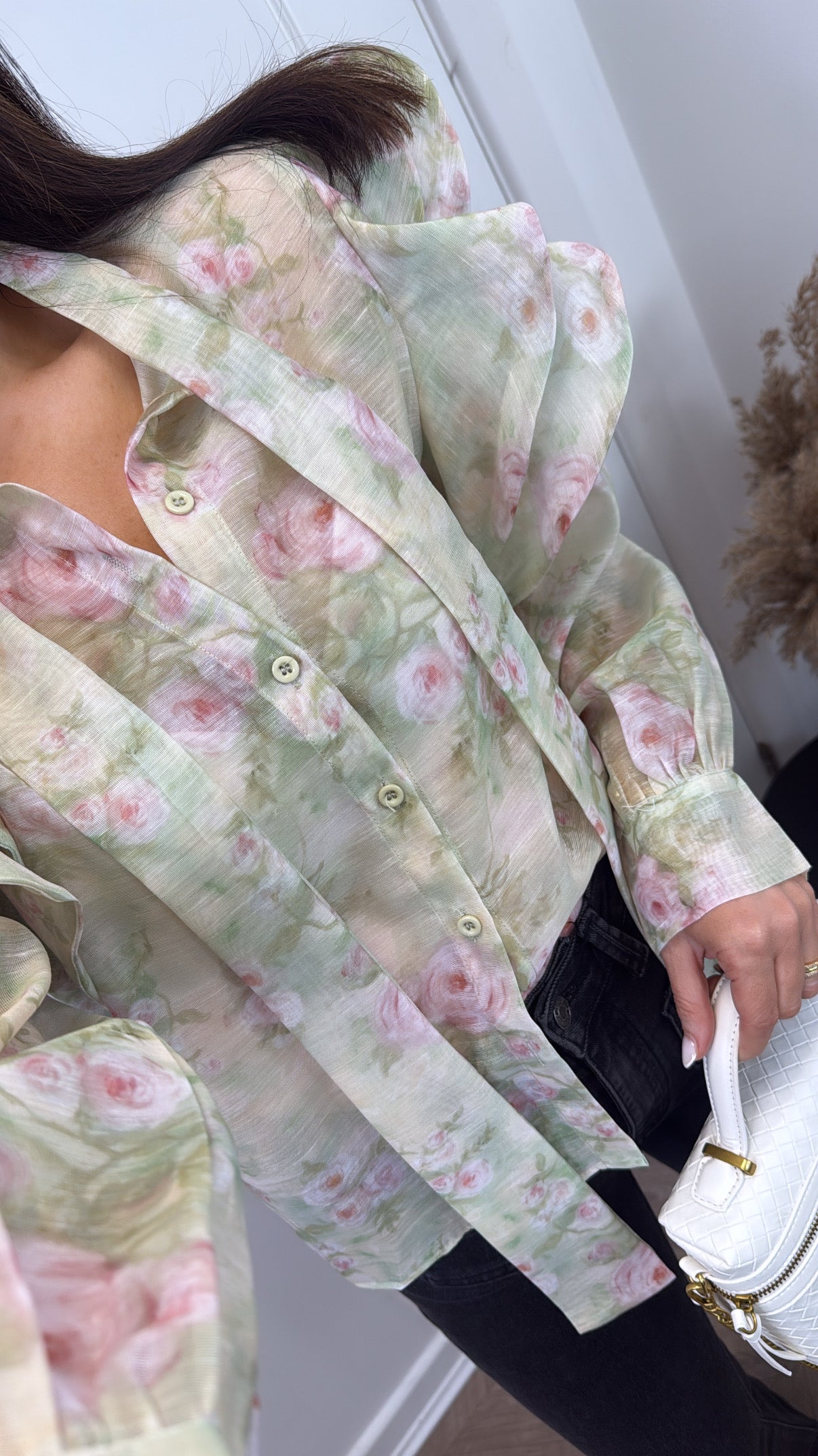 IVY green semi sheer floral blouse