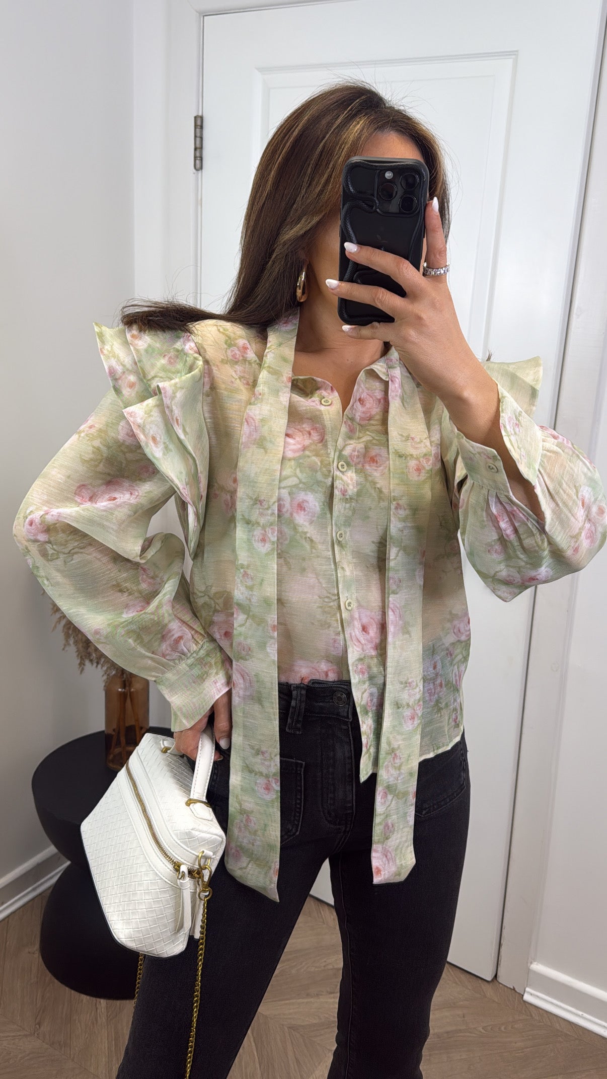 IVY green semi sheer floral blouse
