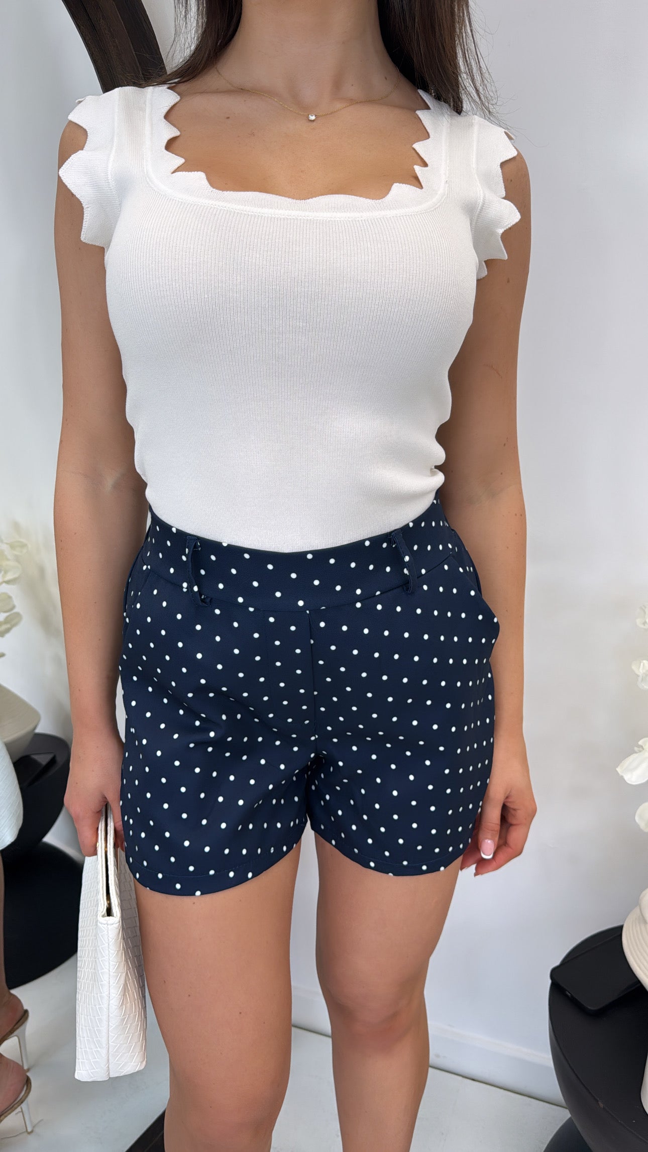 RUBY navy polka dot shorts