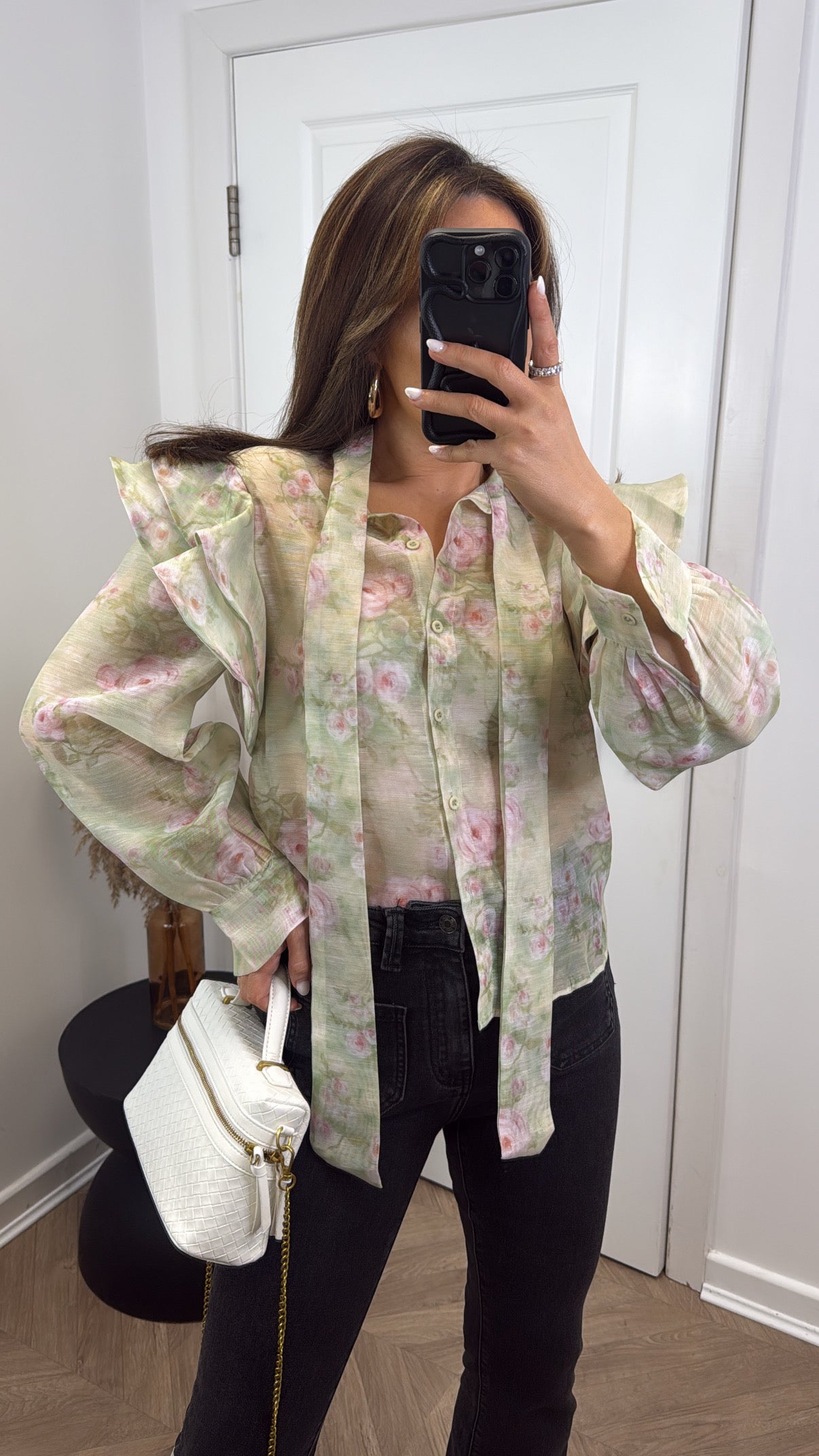 IVY green semi sheer floral blouse