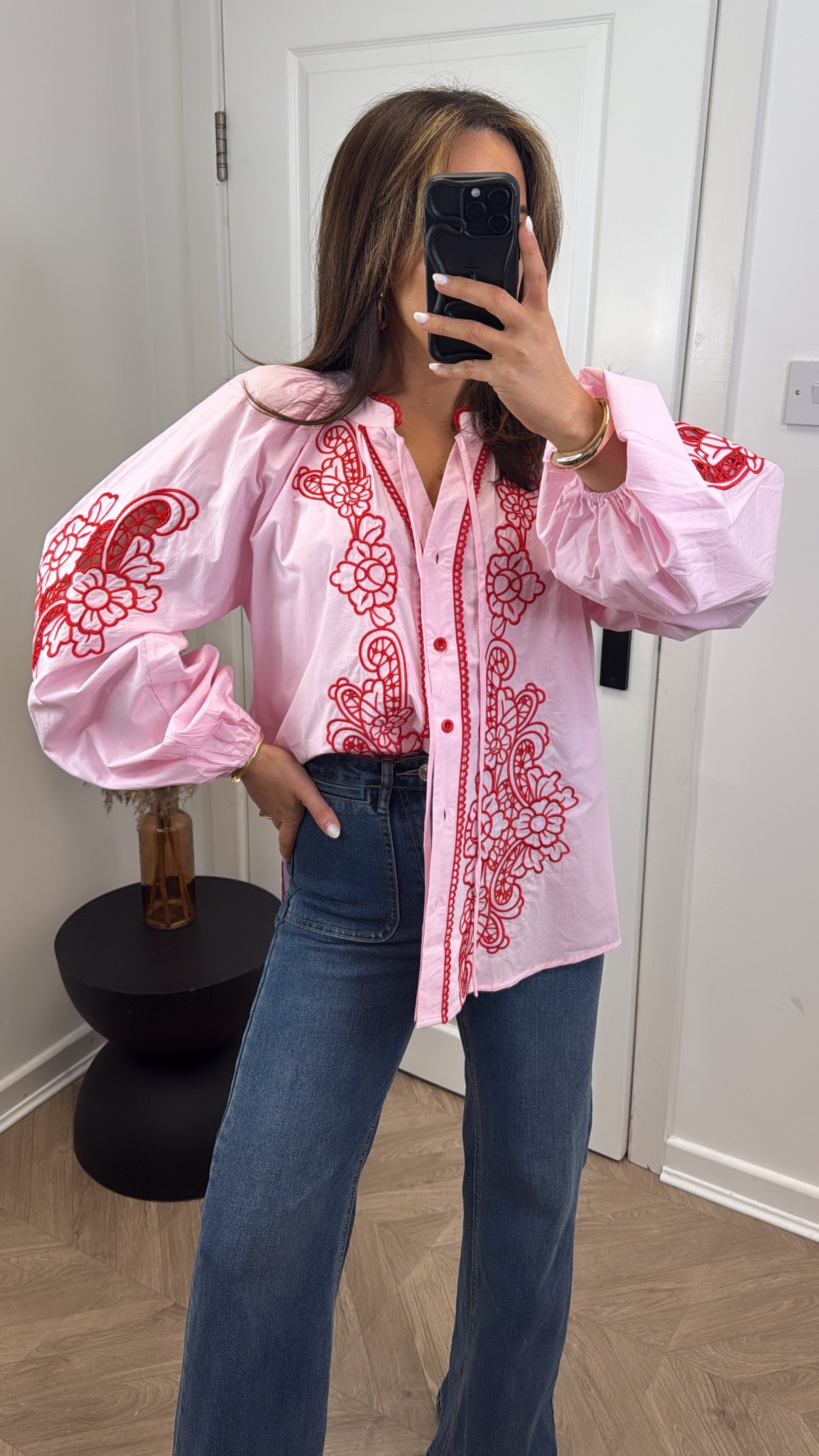 DAPHNE pink embroidered oversized blouse