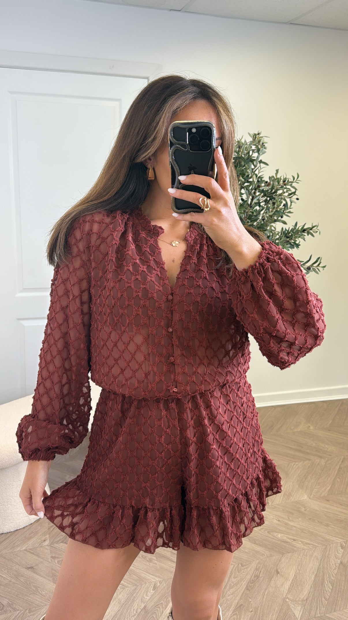MILLIE brown textured playsuit