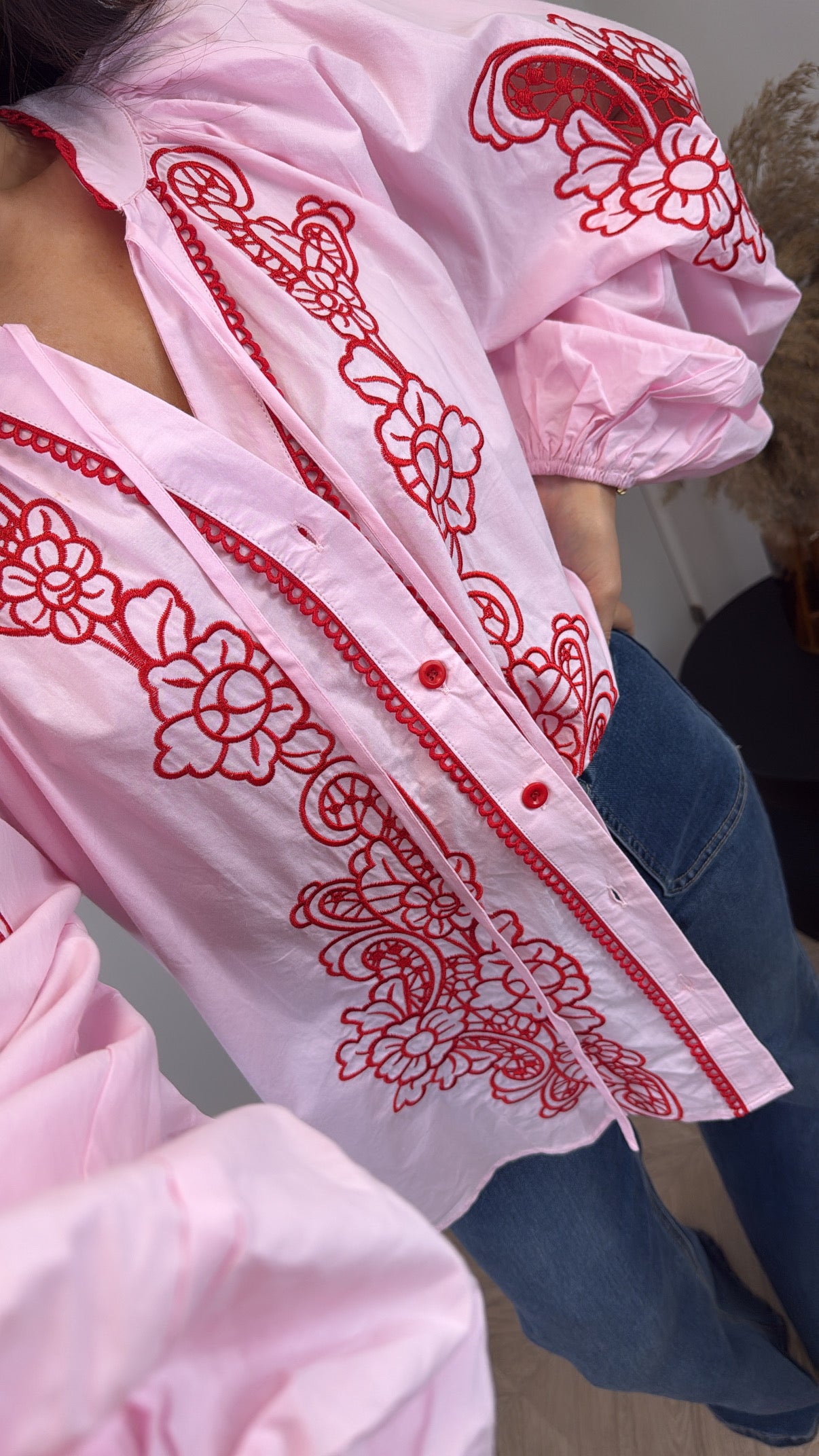 DAPHNE pink embroidered oversized blouse