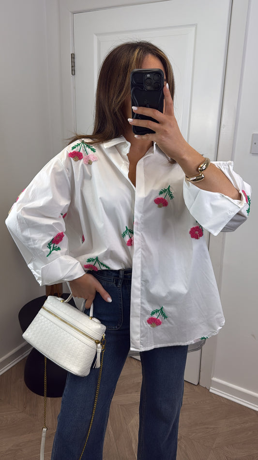 SERENA white flower embroidered shirt