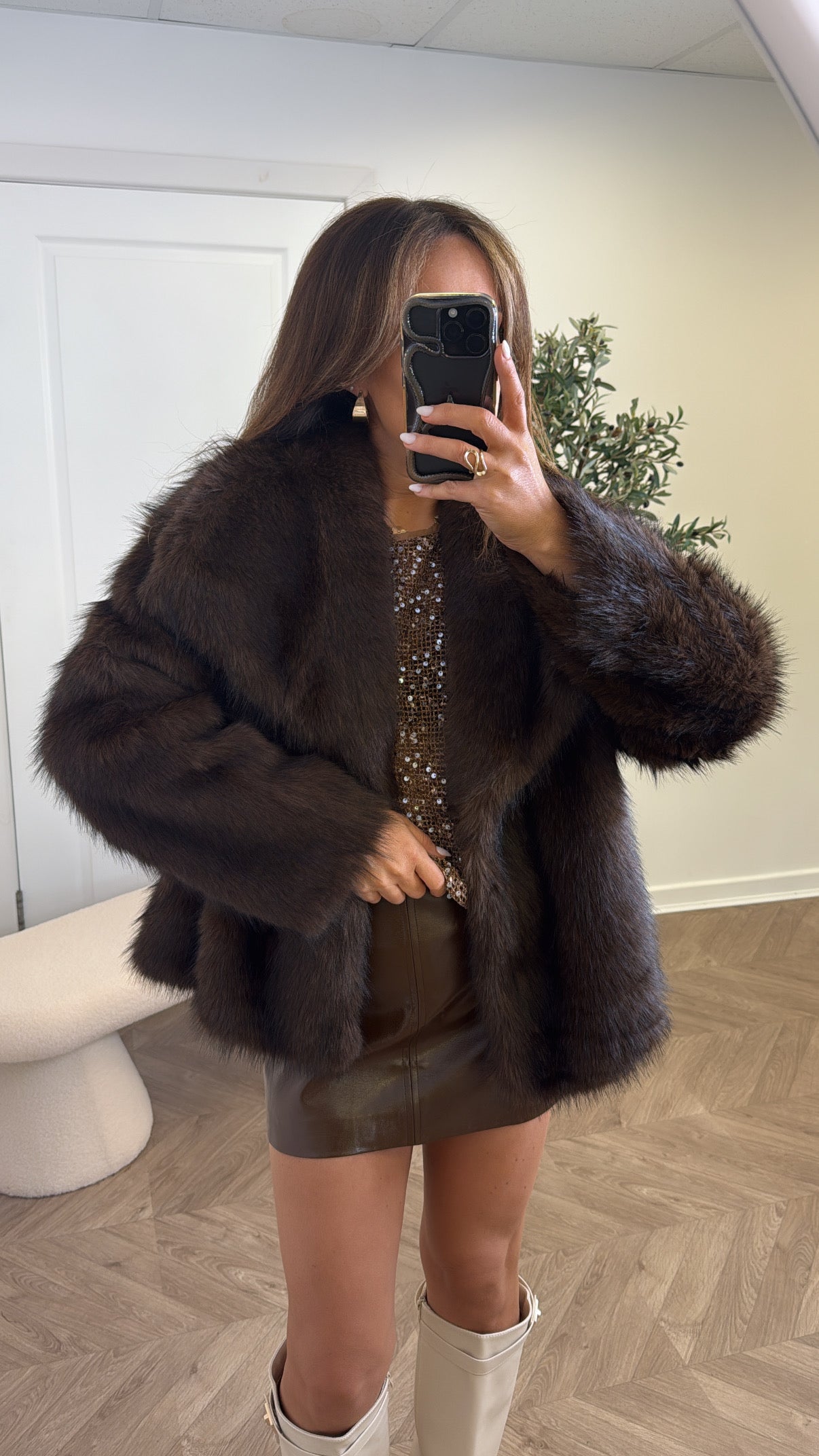 SERENA brown faux fur jacket