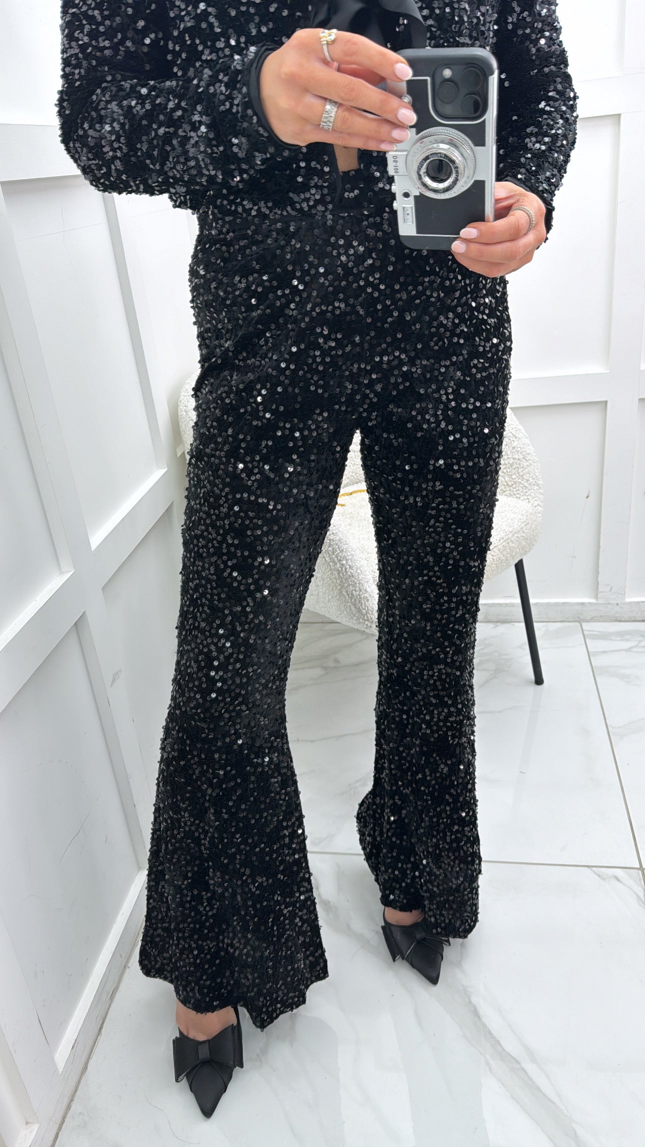 ASHLEE black sequin velvet flares