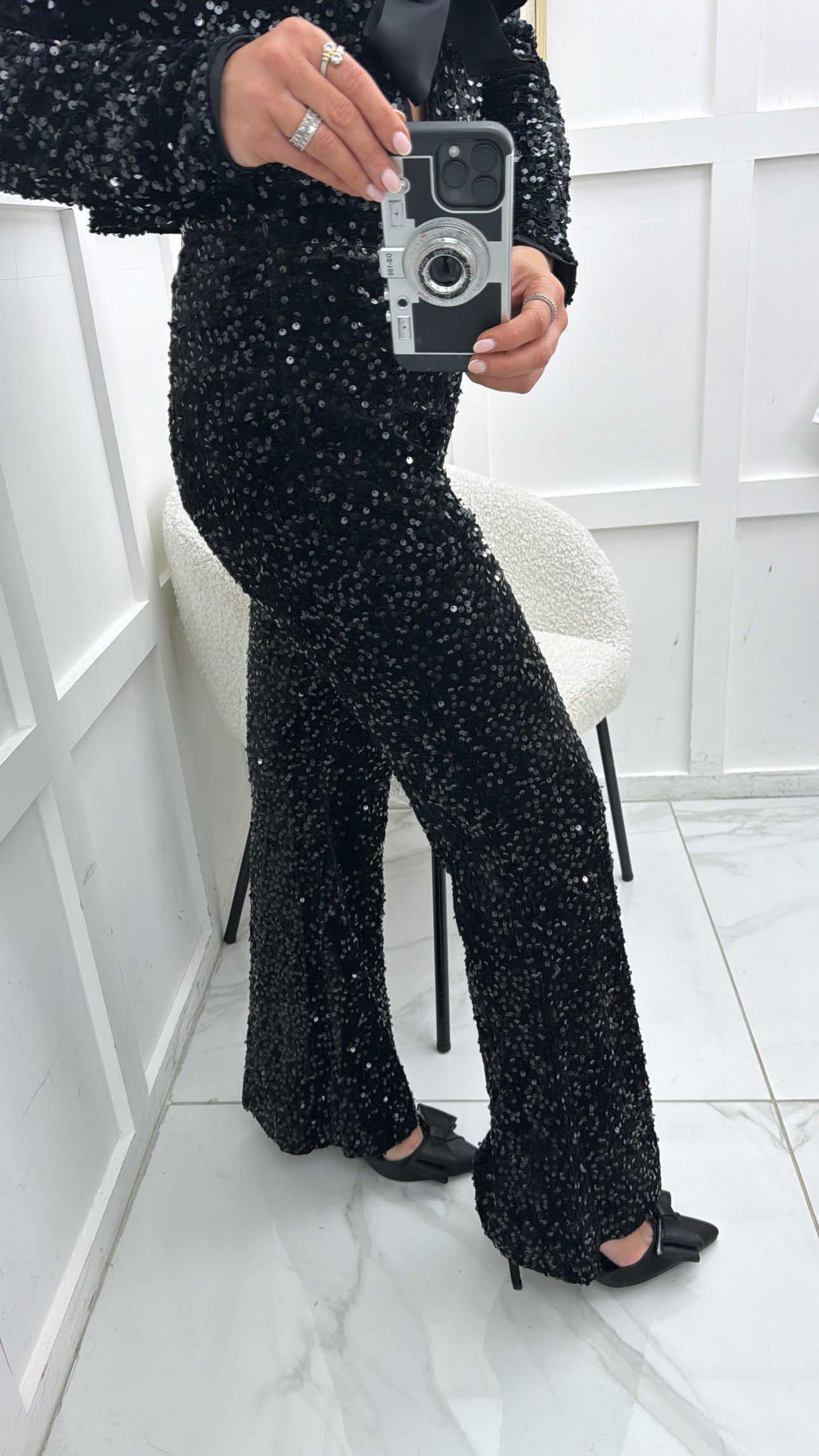 ASHLEE black sequin velvet flares