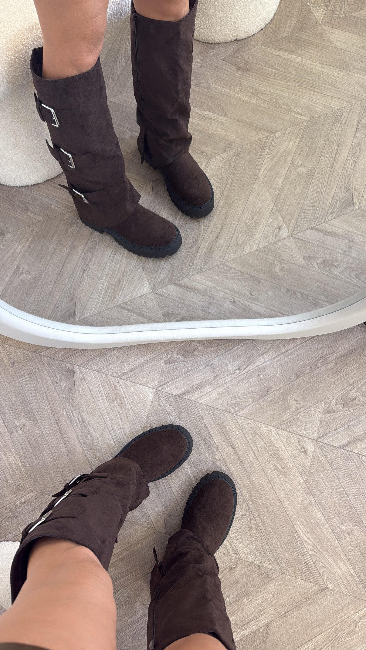 GISELE brown chunky sole boots with buckle detail