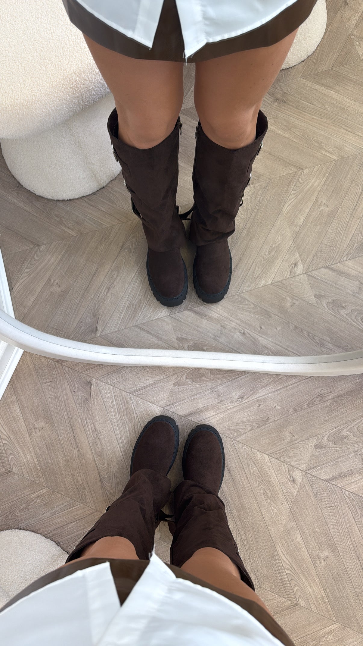 GISELE brown chunky sole boots with buckle detail